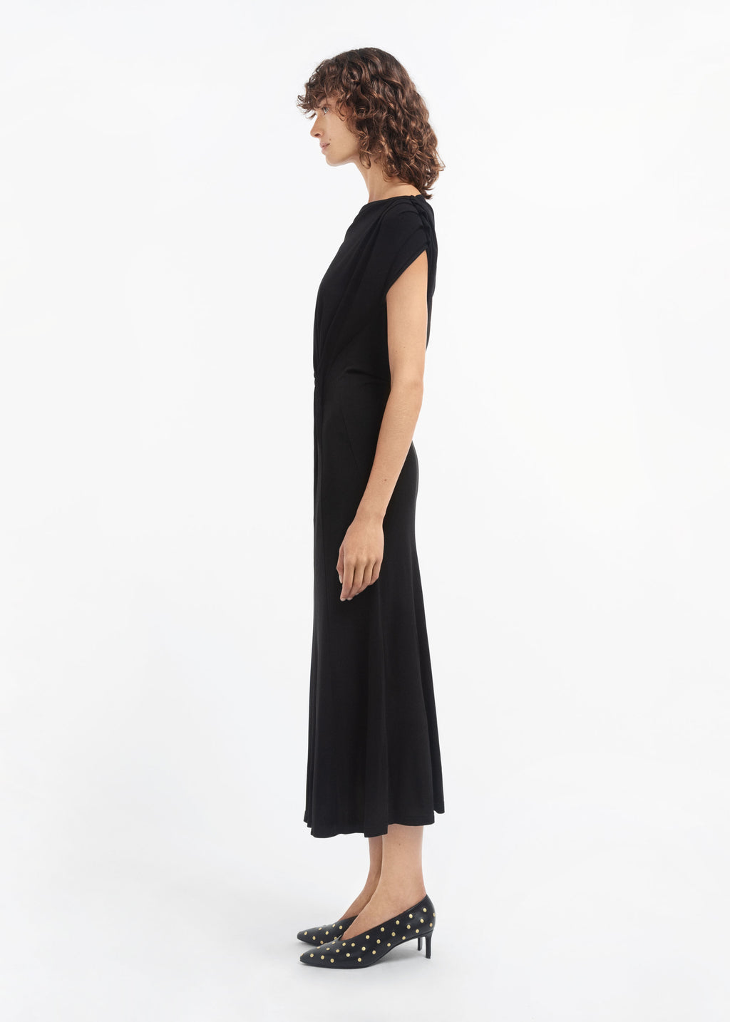Draped Shoulder Dress in Jersey - Black - CO