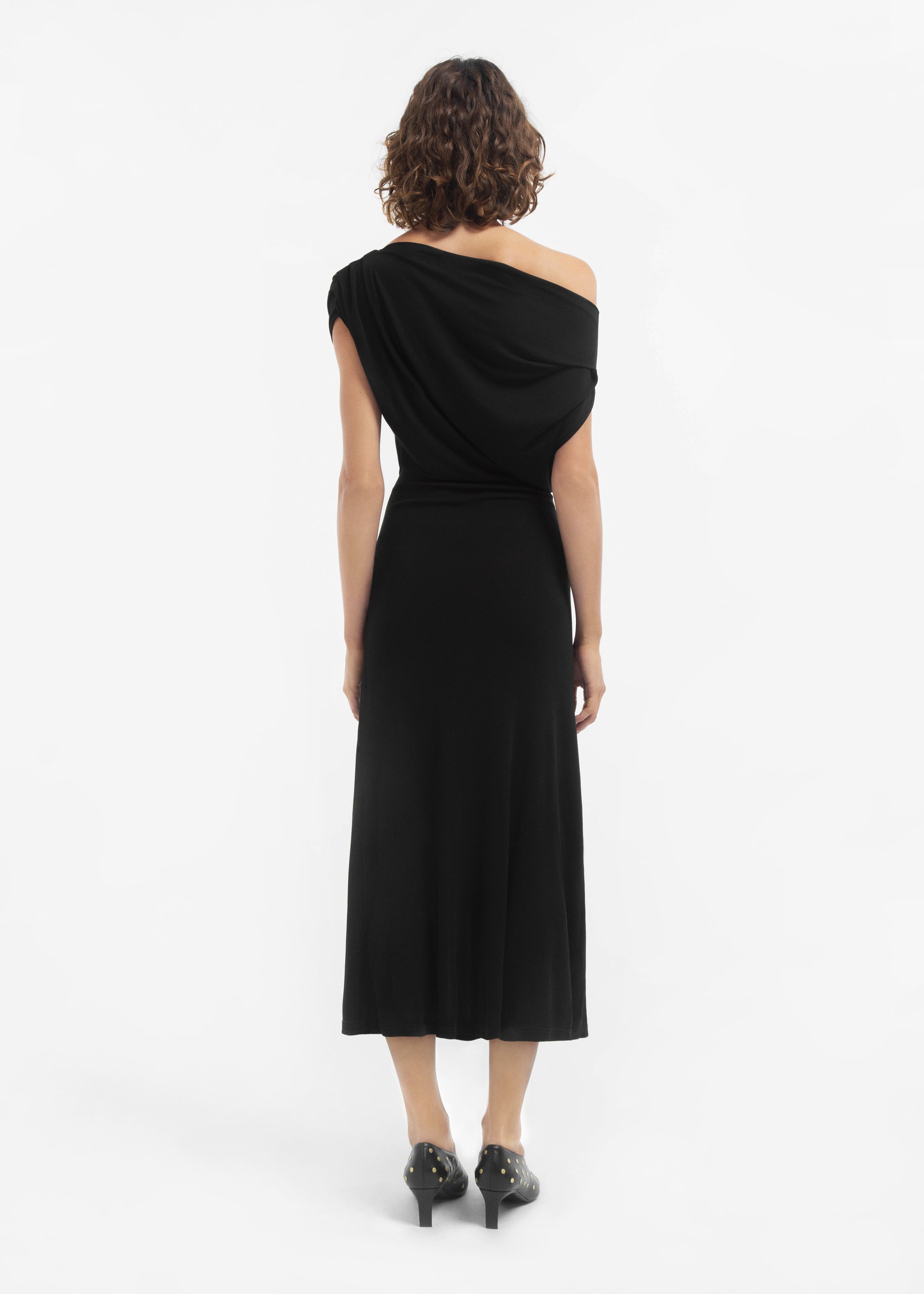 Draped Shoulder Dress in Jersey - Black