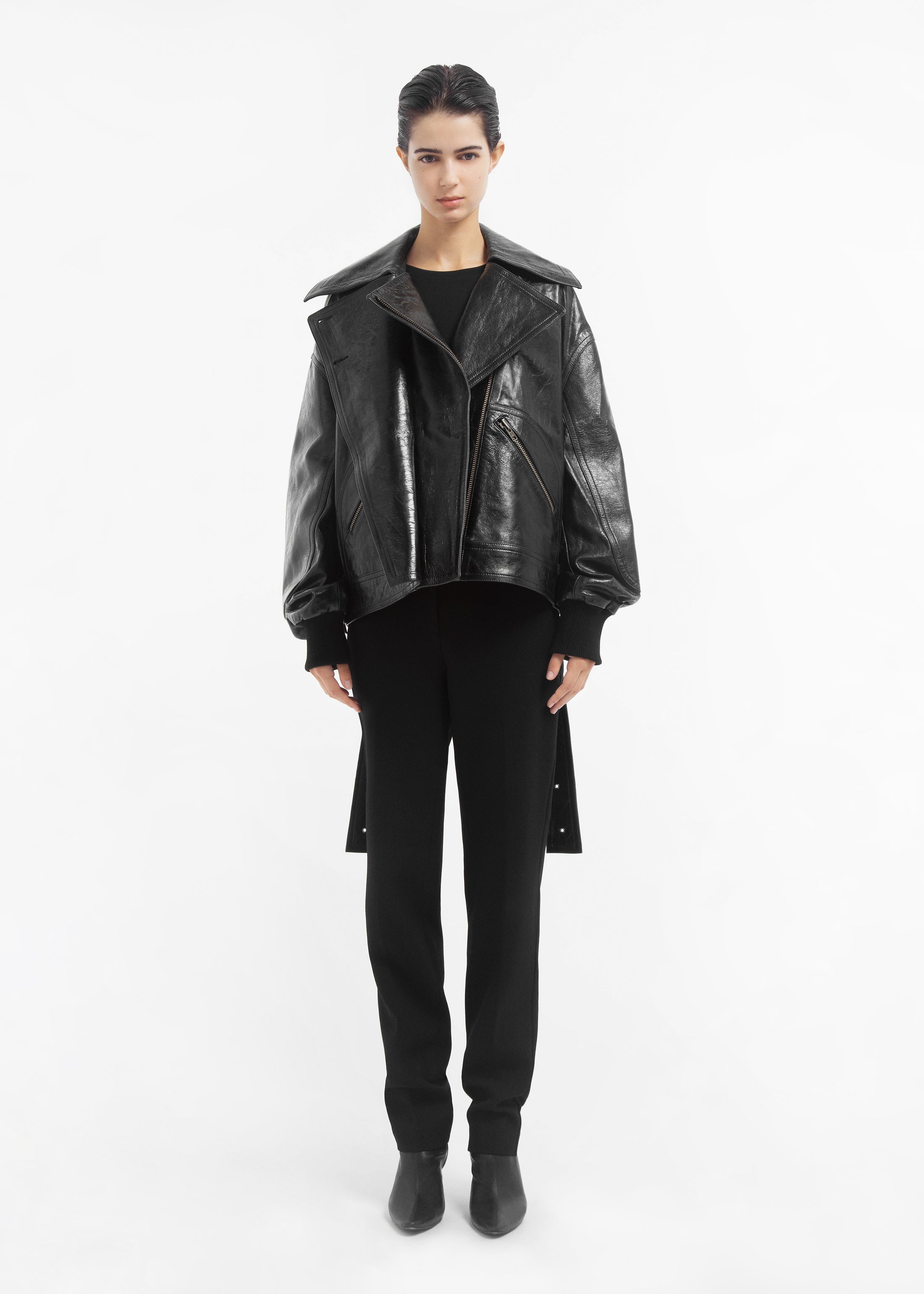 Engineered Bomber in Leather - Black