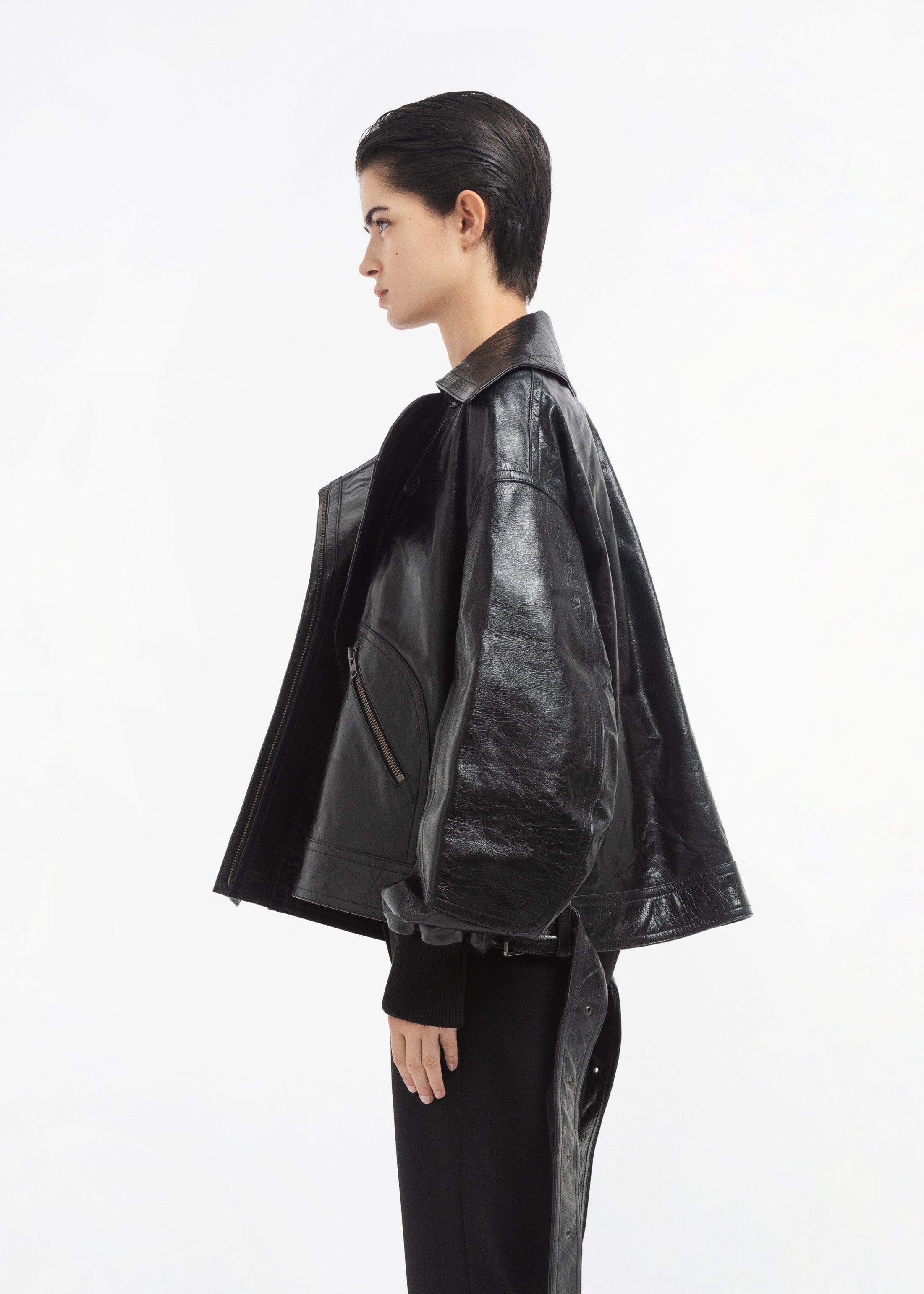 Engineered Bomber in Leather - Black