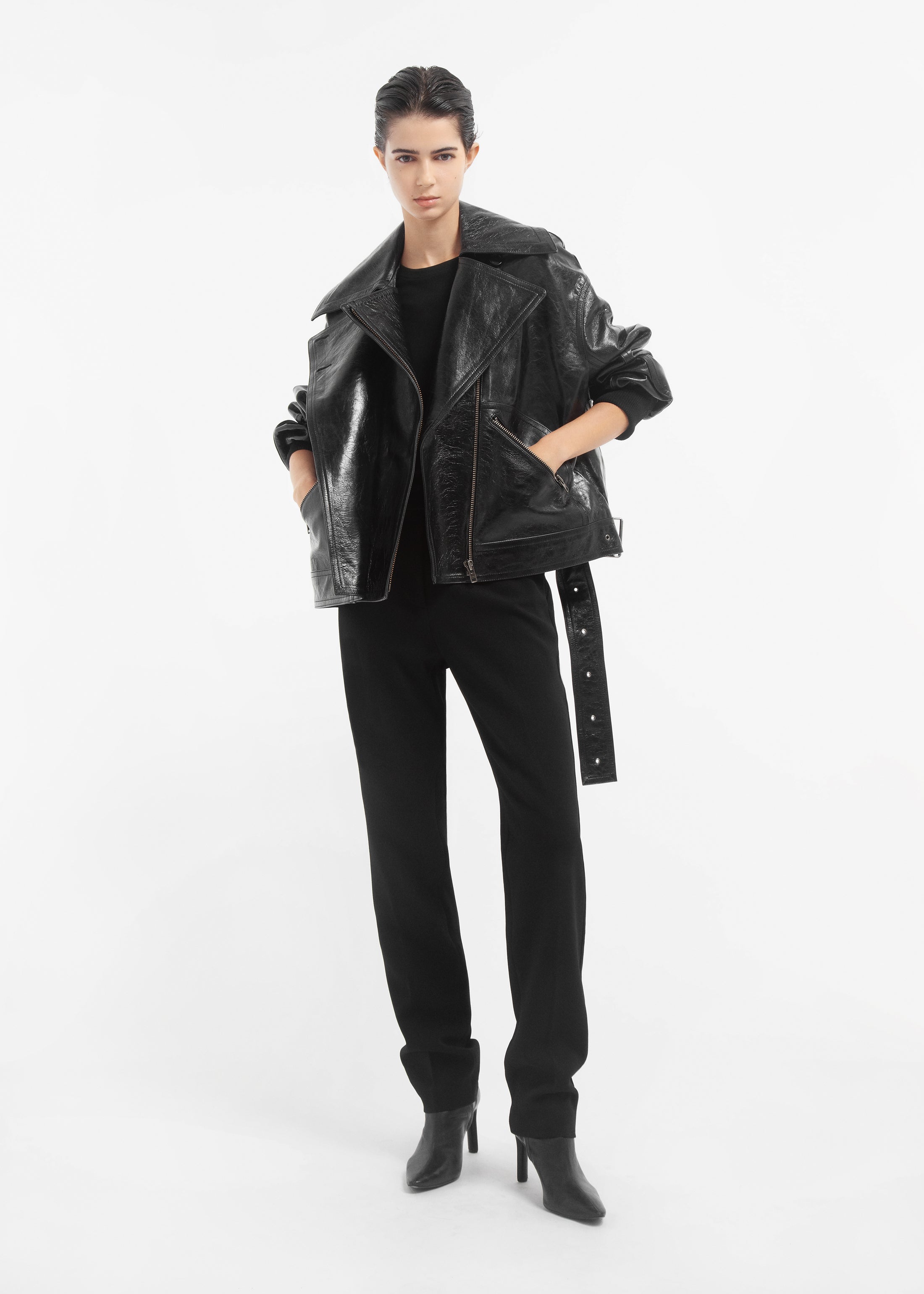 Engineered Bomber in Leather - Black