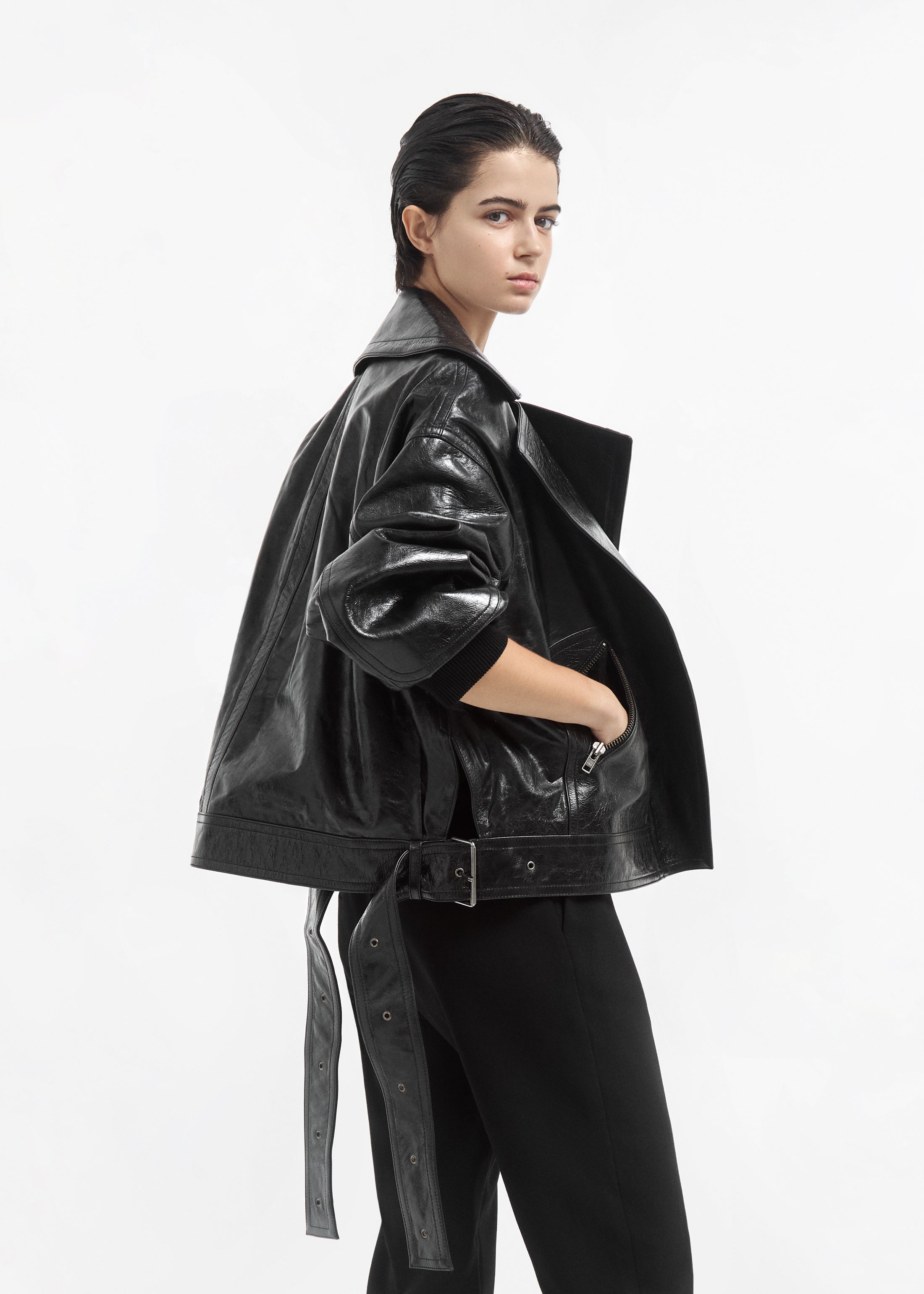 Engineered Bomber in Leather - Black