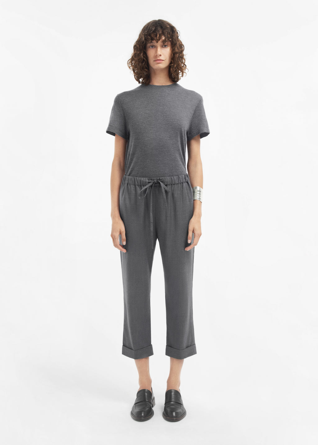 Turn Up Cuff Jogger in Melange Wool - Grey Melange - CO