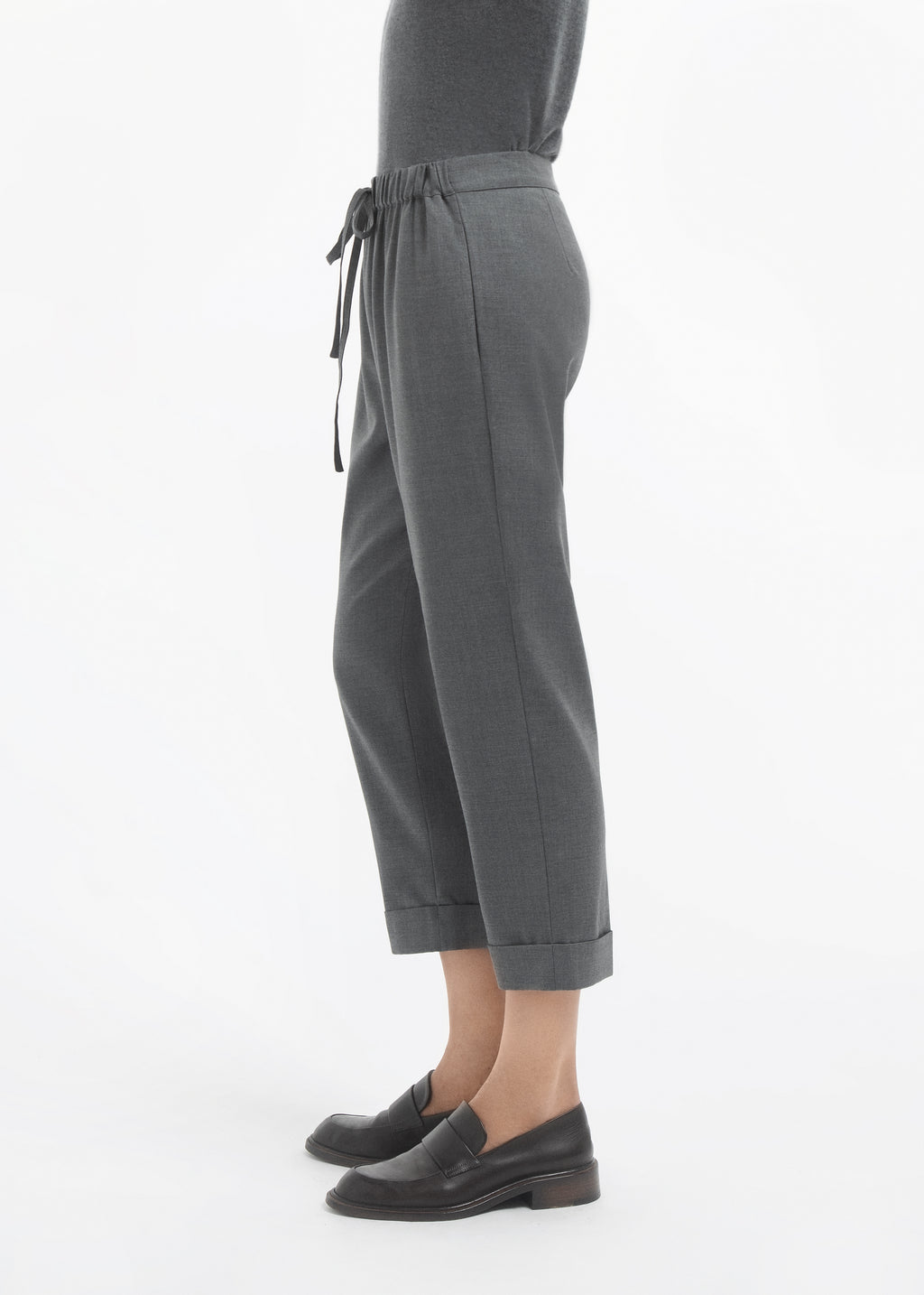 Turn Up Cuff Jogger in Melange Wool - Grey Melange - CO