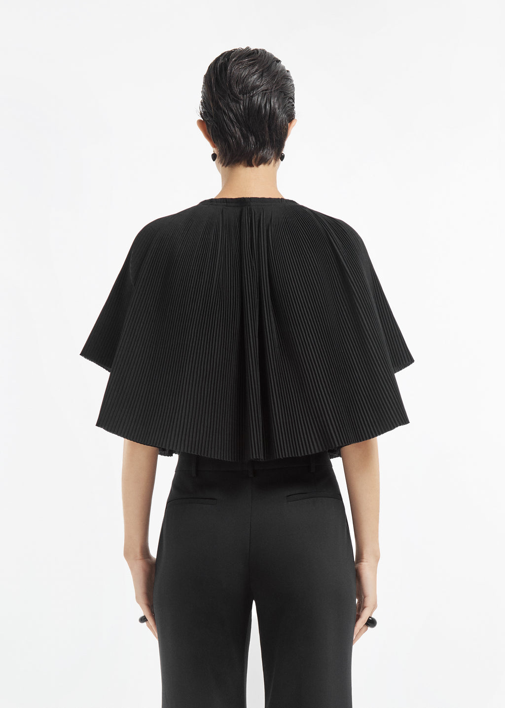 Crinkle Cut Cape Top in Plisse - Black - CO