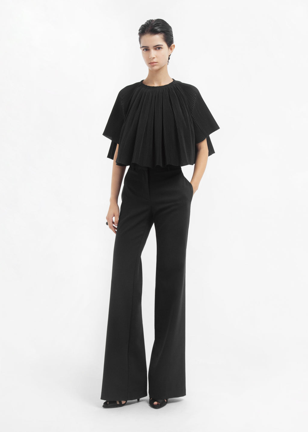 Crinkle Cut Cape Top in Plisse - Black - CO