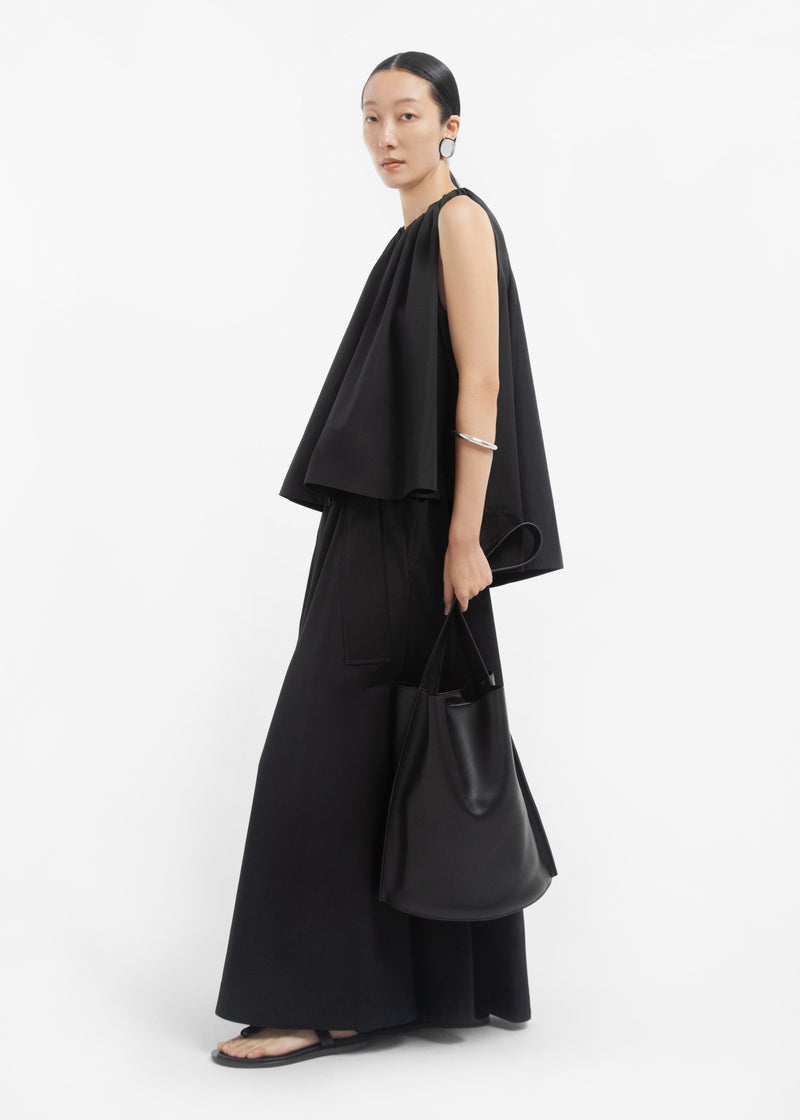 Gathered Tunic Shirt in Cotton Poplin - Black - CO