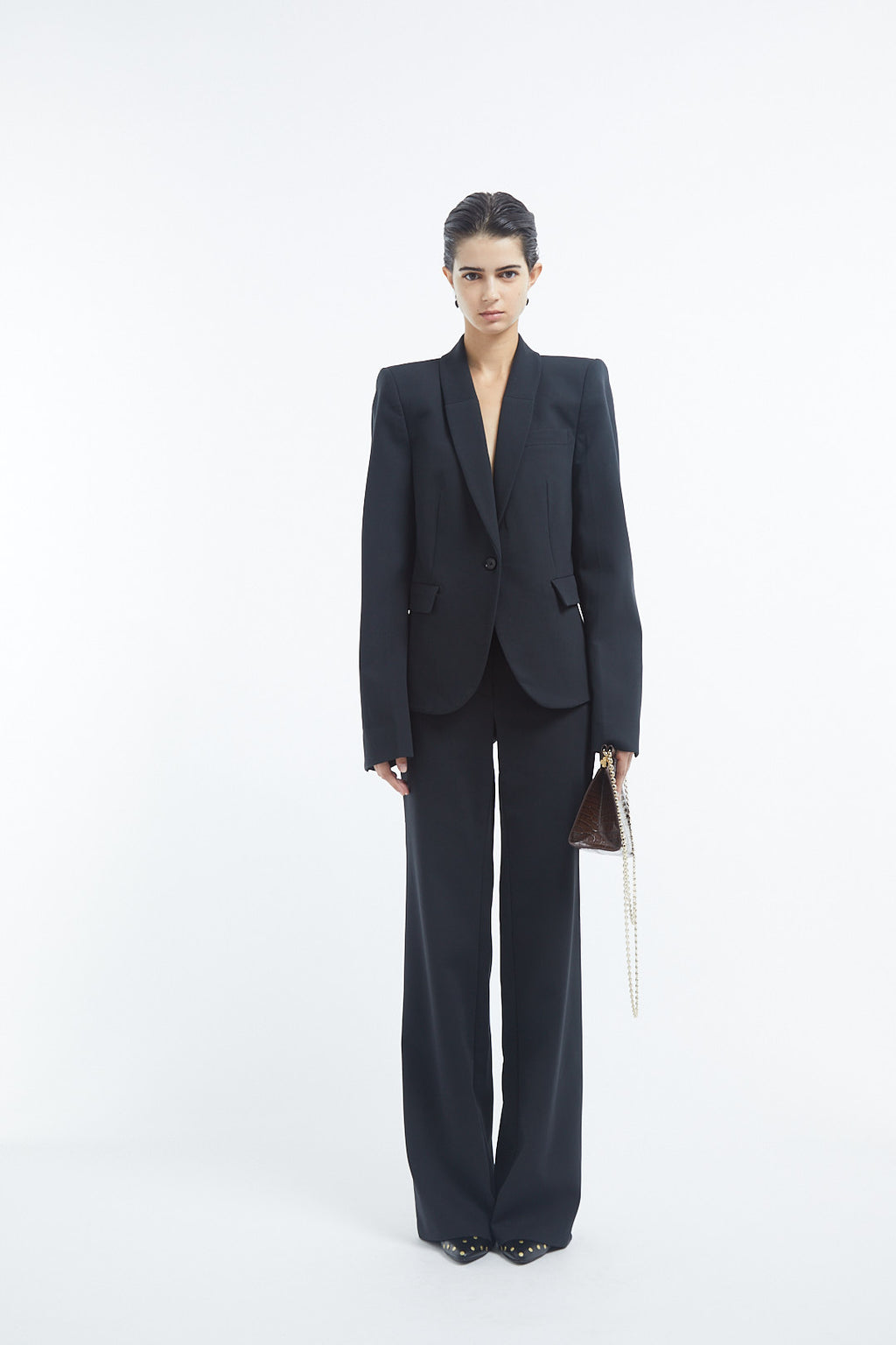 Single Button Down Blazer in Cotton - Black - CO