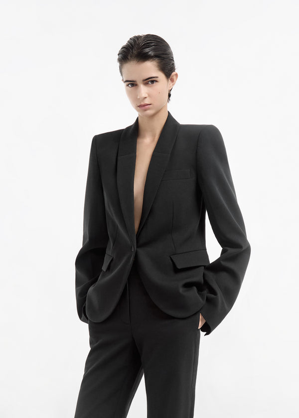 Single Button Down Blazer in Cotton - Black - CO