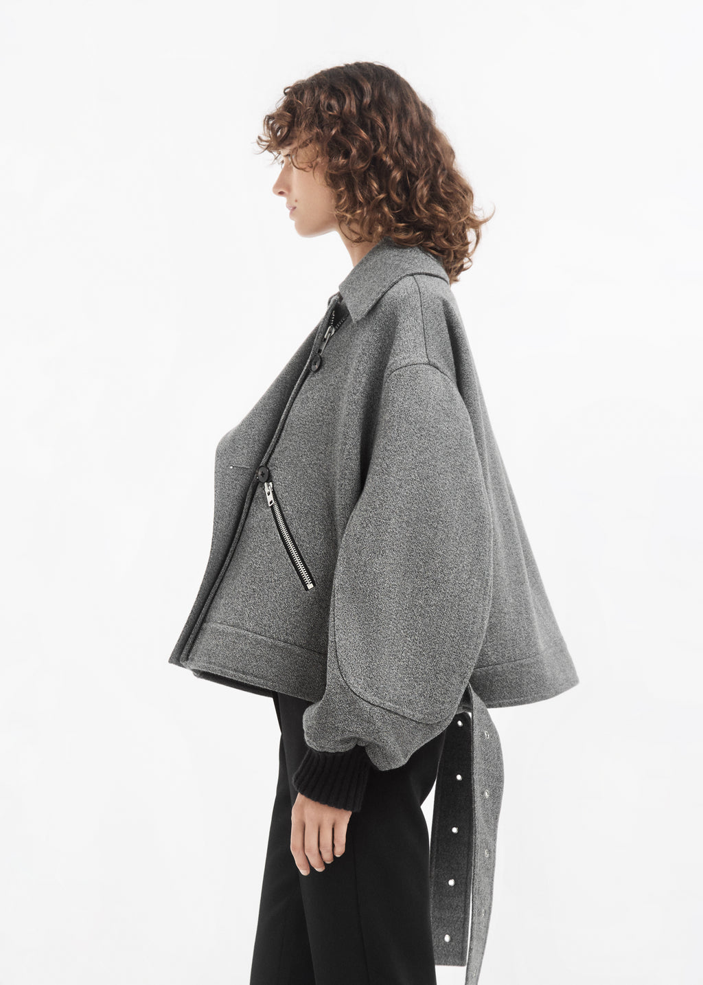 Knitwear Engineered Bomber in Wool - Grey Melange - CO