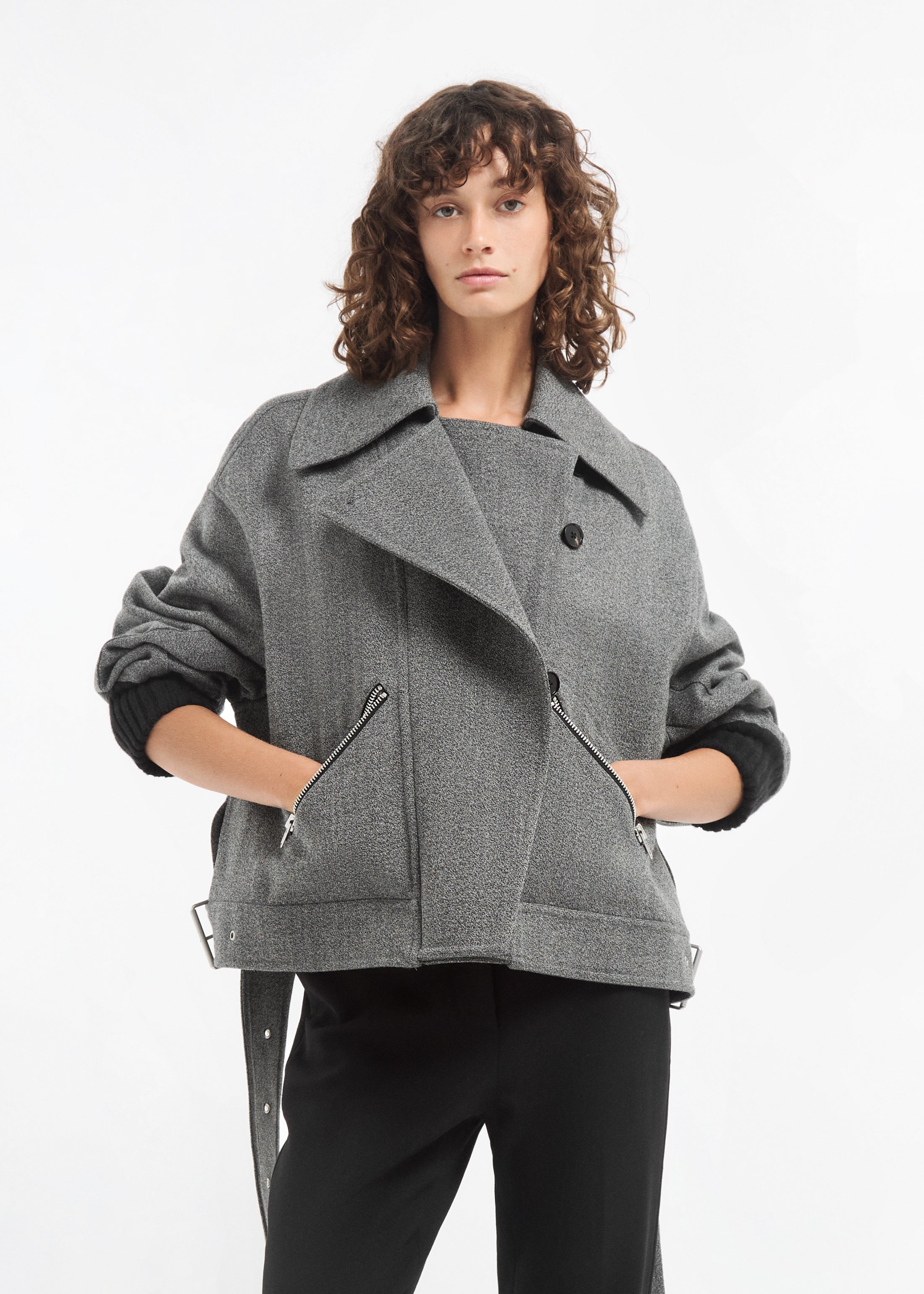 Engineered Bomber in Wool - Grey Melange