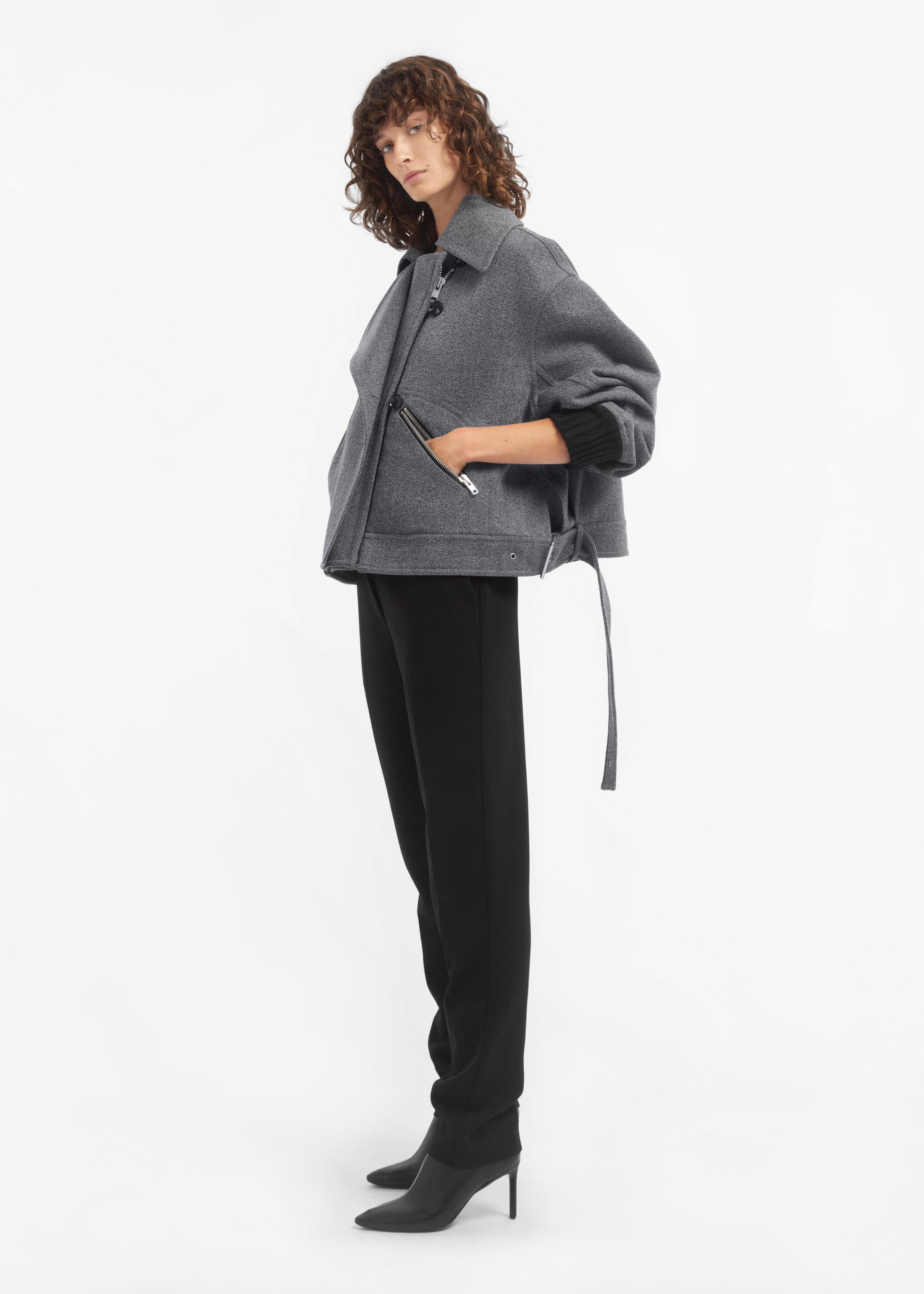 Engineered Bomber in Wool - Grey Melange
