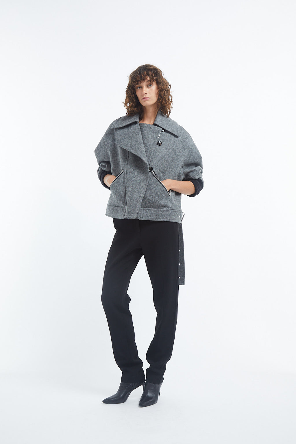 Knitwear Engineered Bomber in Wool - Grey Melange - CO