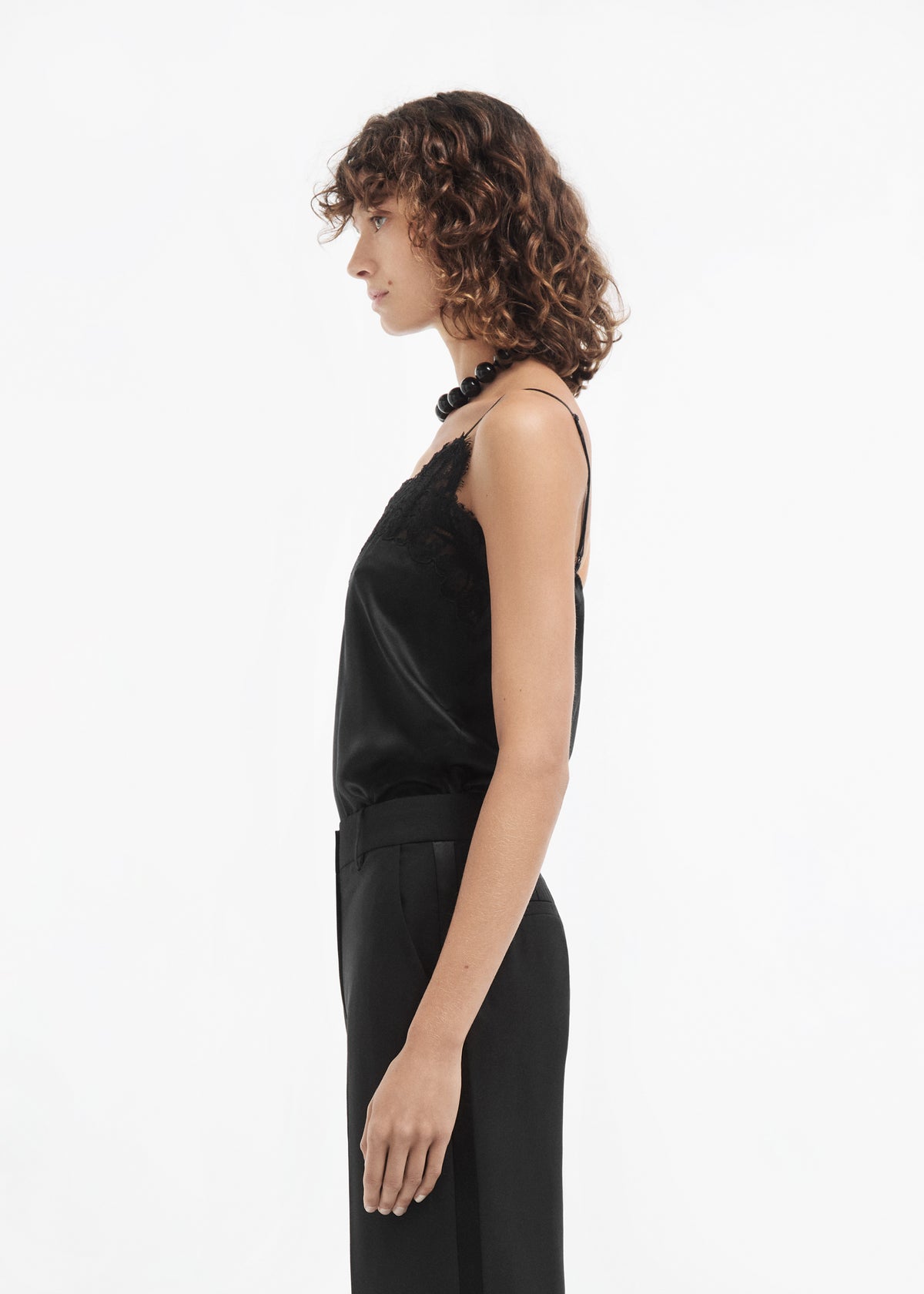 Lace Camisole in Silk - Black, image 4 of 5