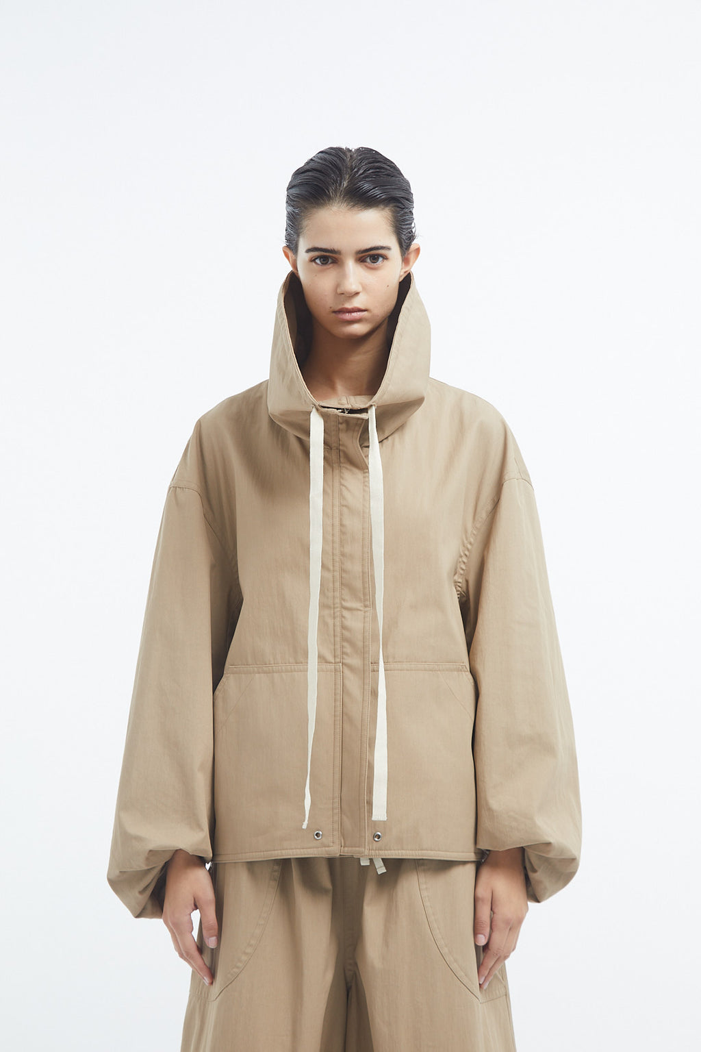 Rolled Collar Jacket in Cotton Twill - Camel - CO