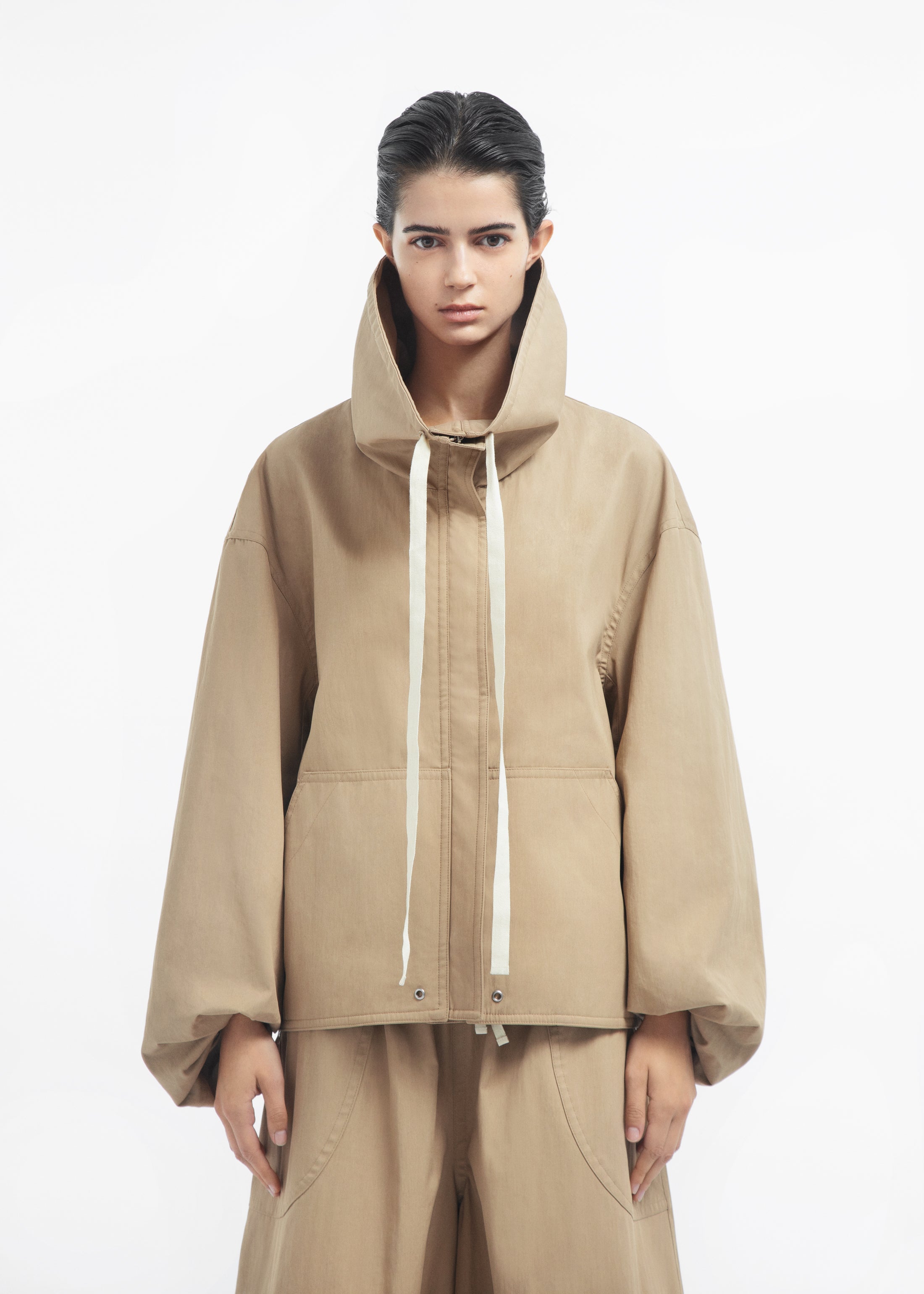 Rolled Collar Jacket in Cotton Twill - Camel
