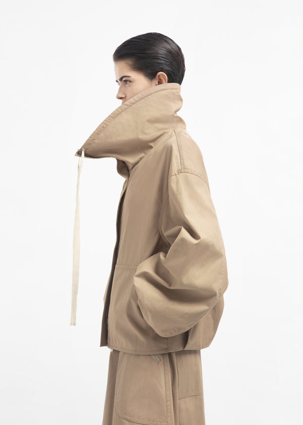 Rolled Collar Jacket in Cotton Twill - Camel - CO
