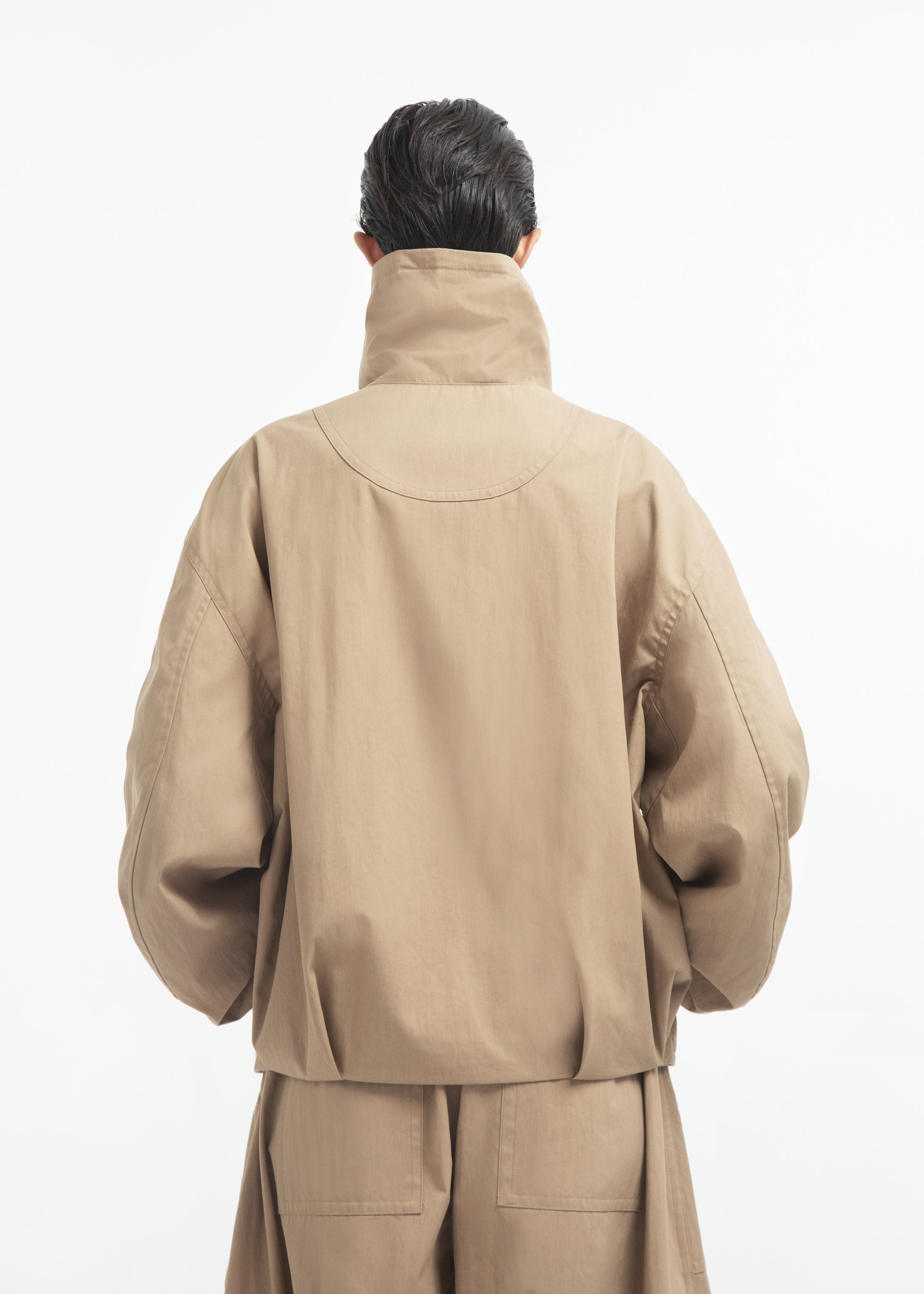 Rolled Collar Jacket in Cotton Twill - Camel