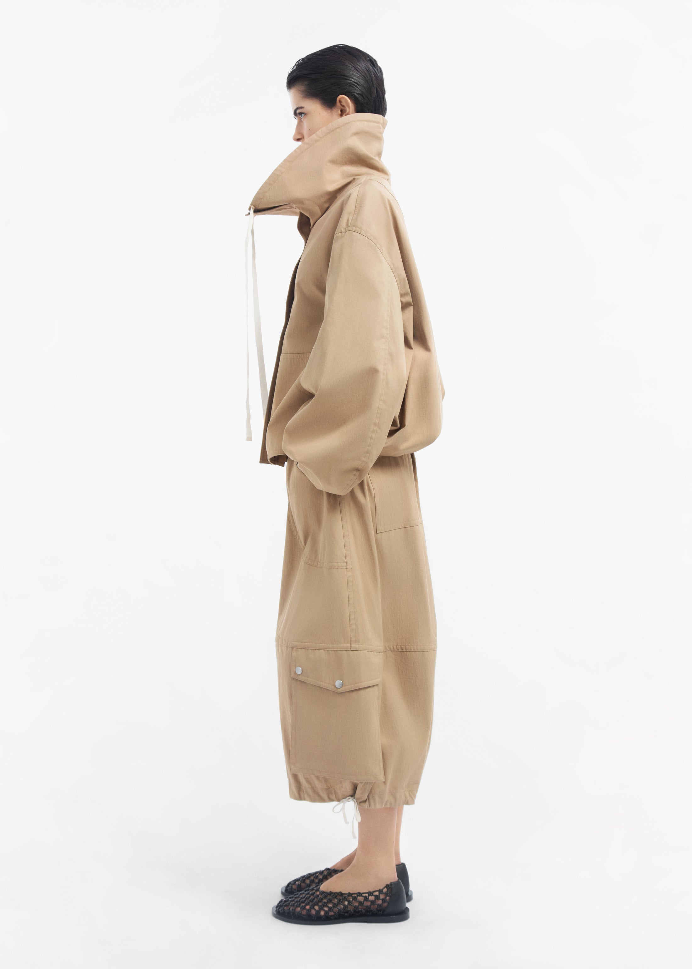 Rolled Collar Jacket in Cotton Twill - Camel