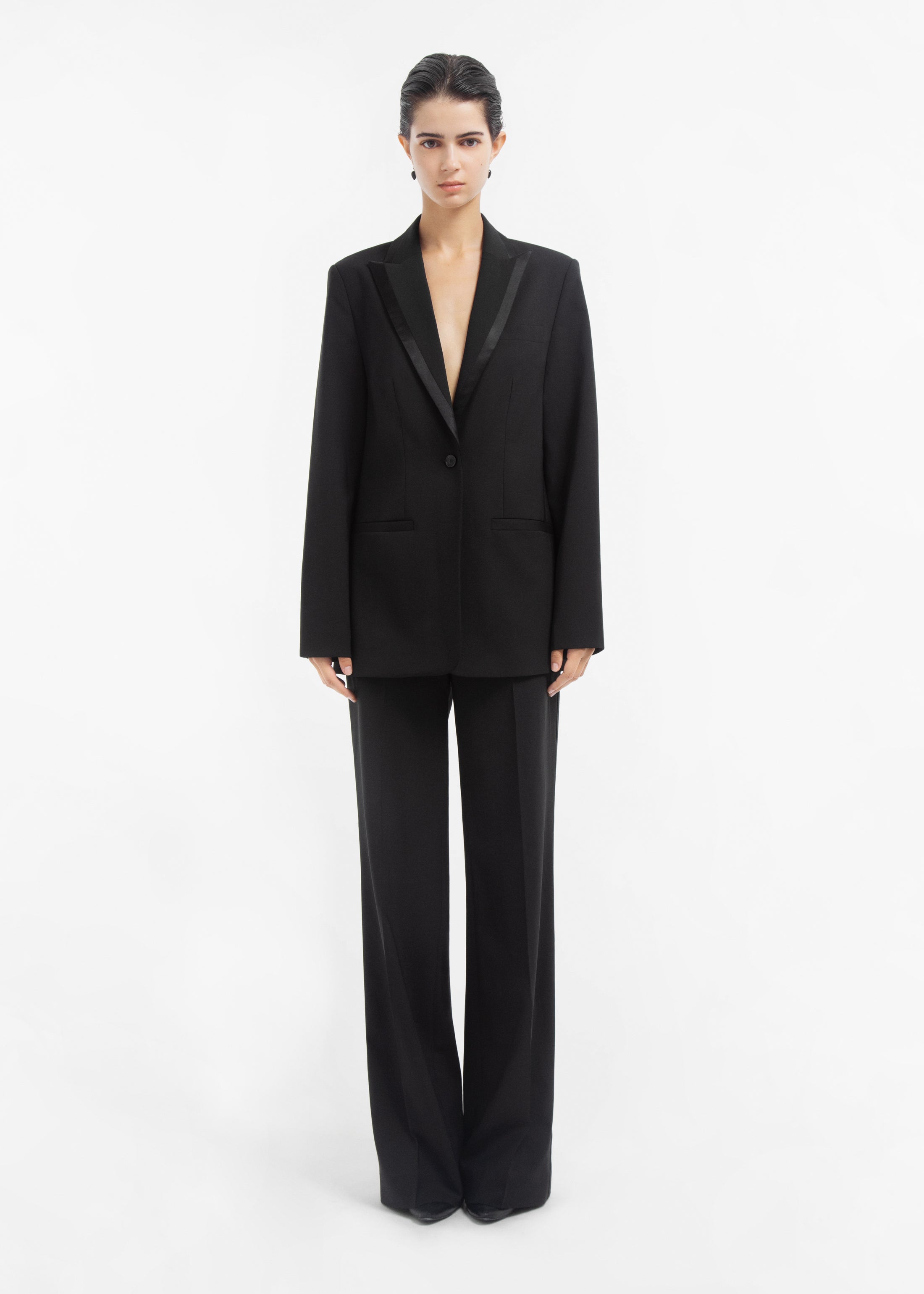 Tuxedo Jacket in Wool and Silk - Black