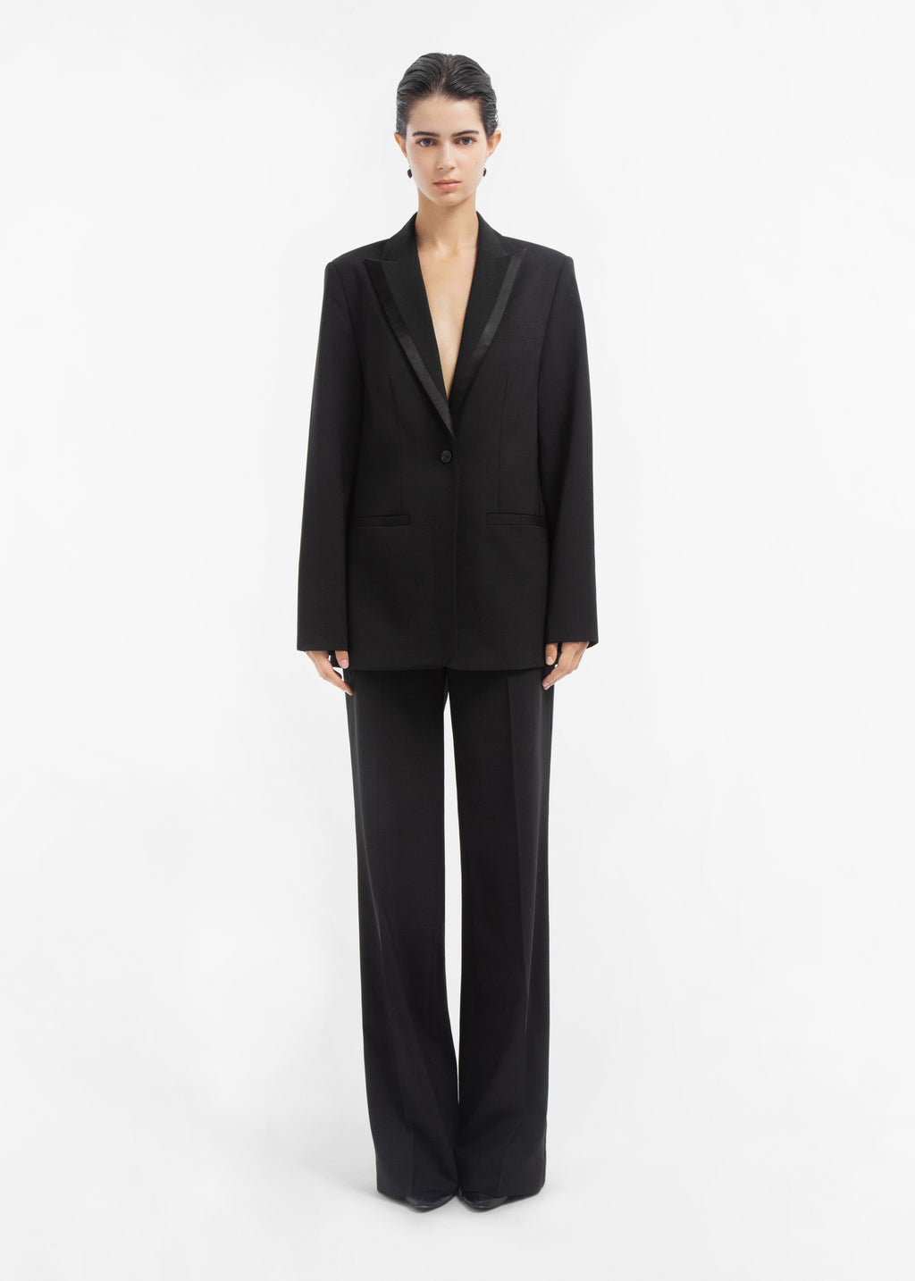 Tuxedo Jacket in Wool and Silk - Black - CO