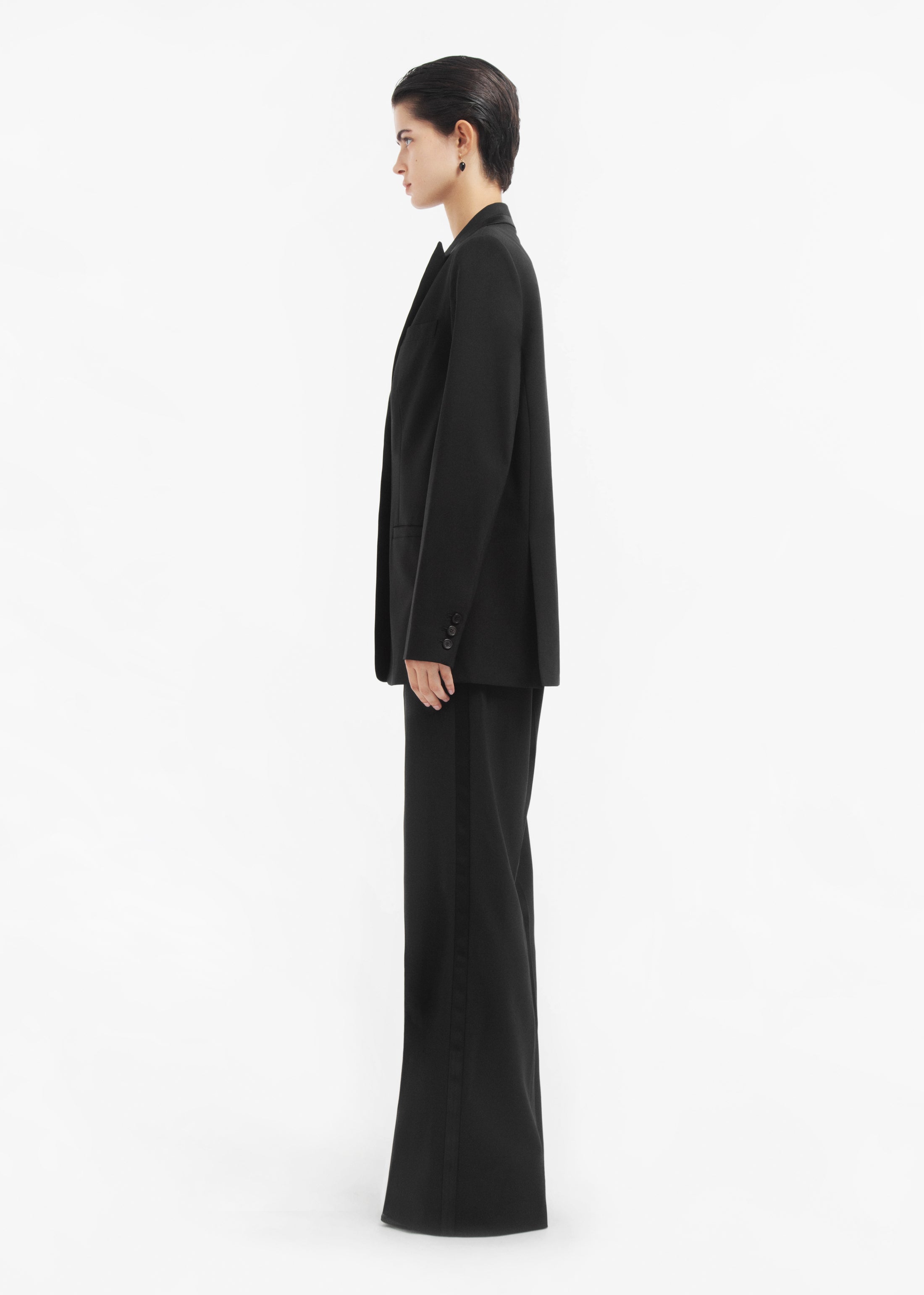 Tuxedo Pant in Wool and Silk - Black