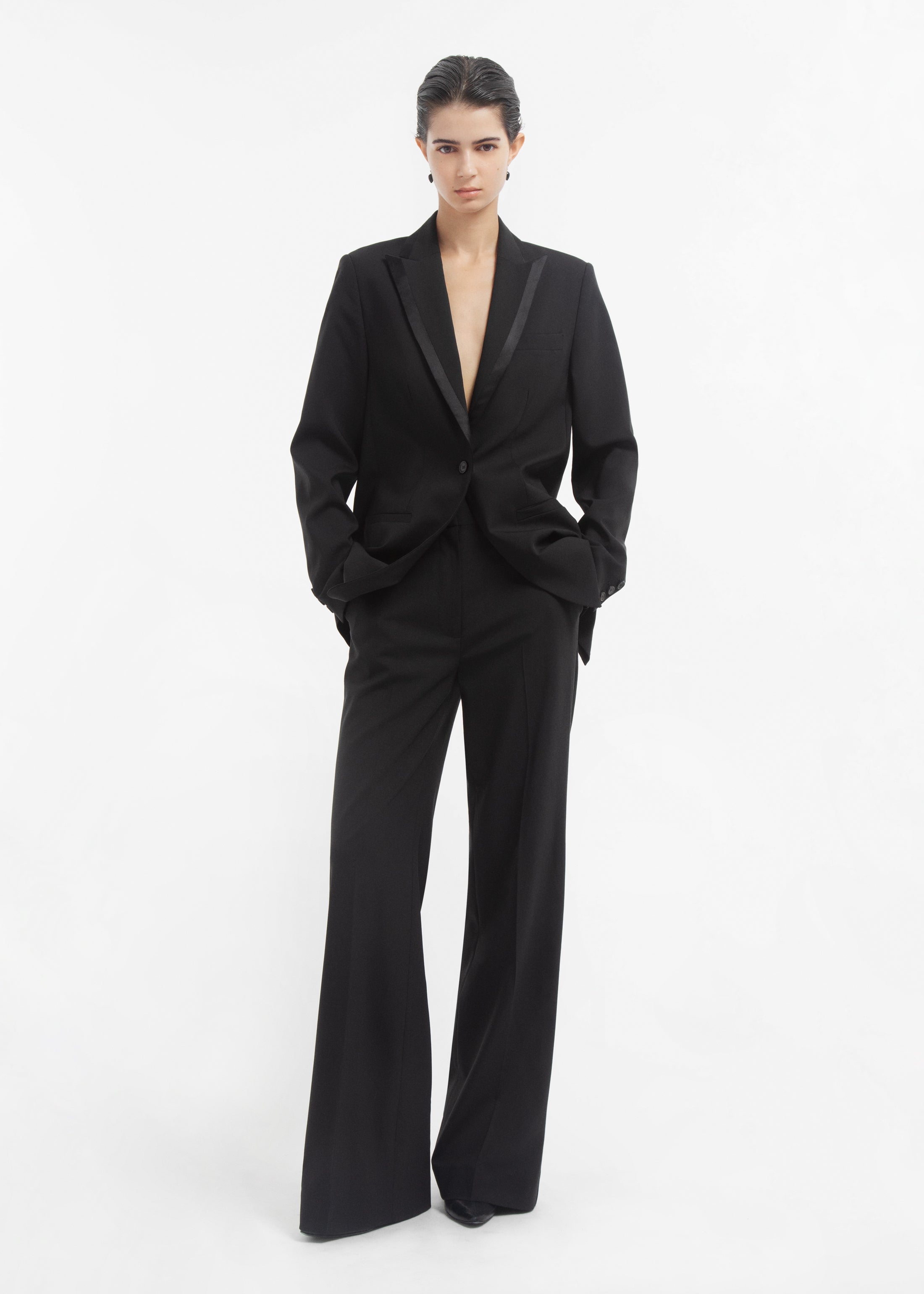 Tuxedo Pant in Wool and Silk - Black
