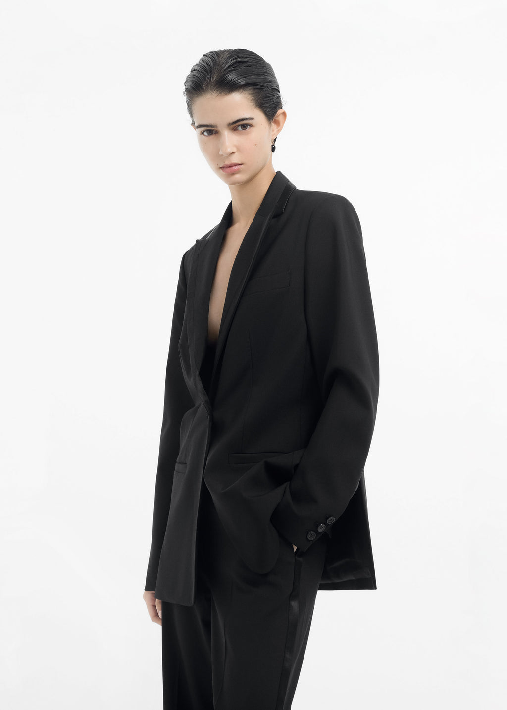 Tuxedo Jacket in Wool and Silk - Black - CO