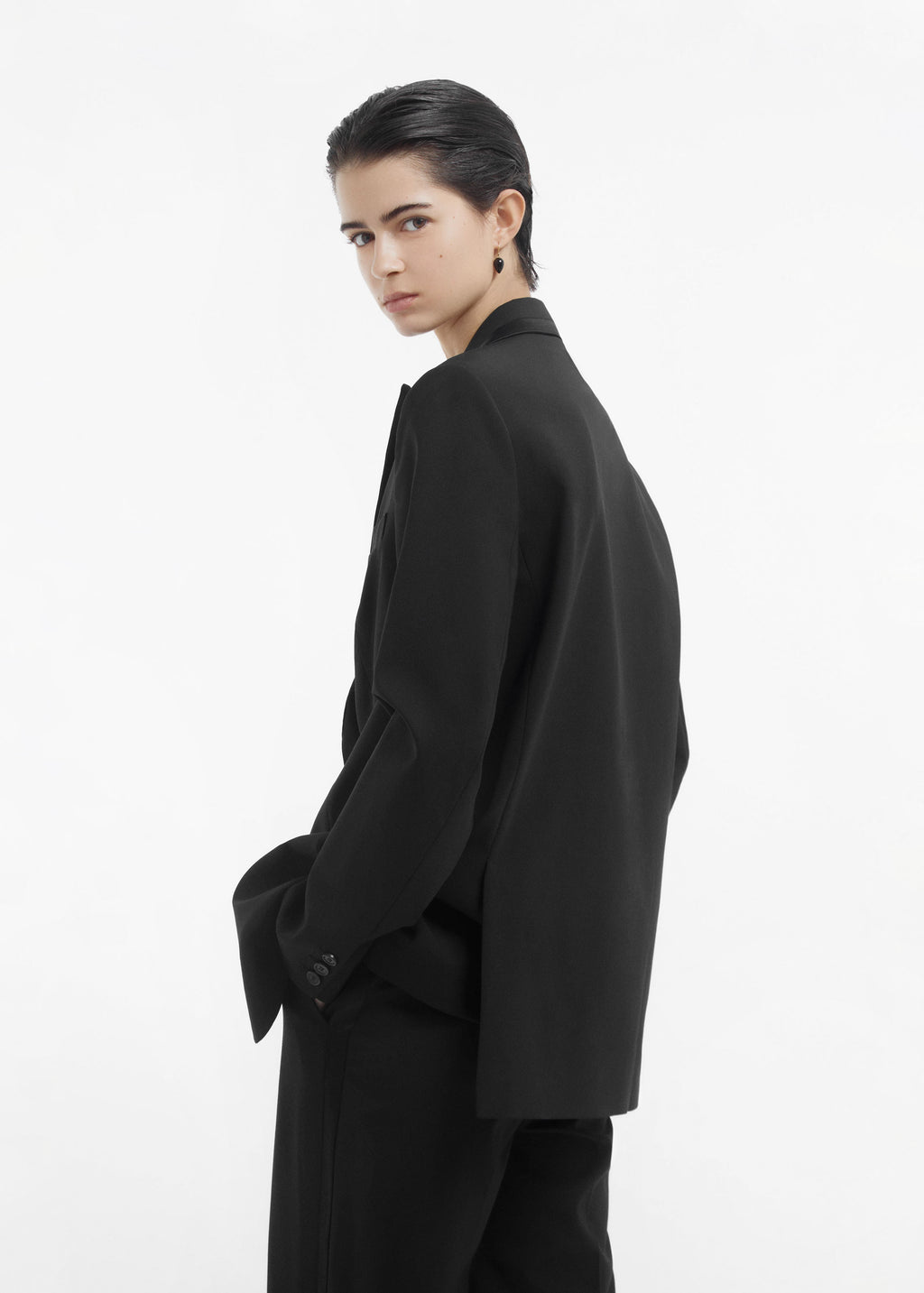 Tuxedo Jacket in Wool and Silk - Black - CO