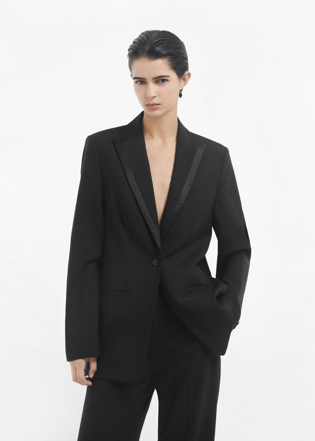 Tuxedo Jacket in Wool and Silk - Black - CO
