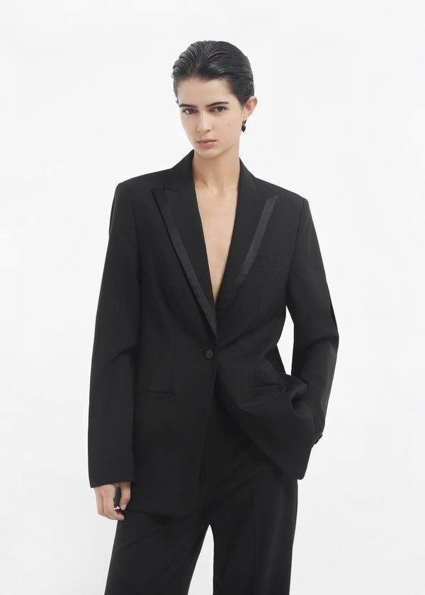 Tuxedo Jacket in Wool and Silk - Black - CO