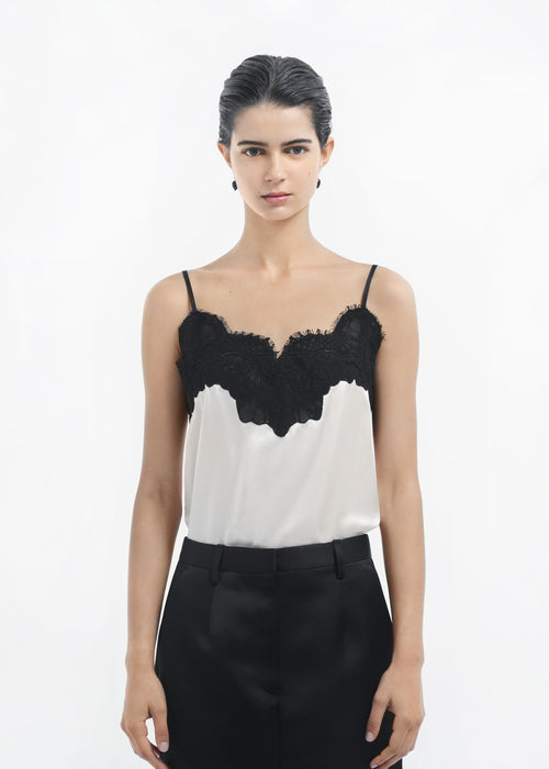 Lace Camisole in Silk - Ivory, image 1 of 5