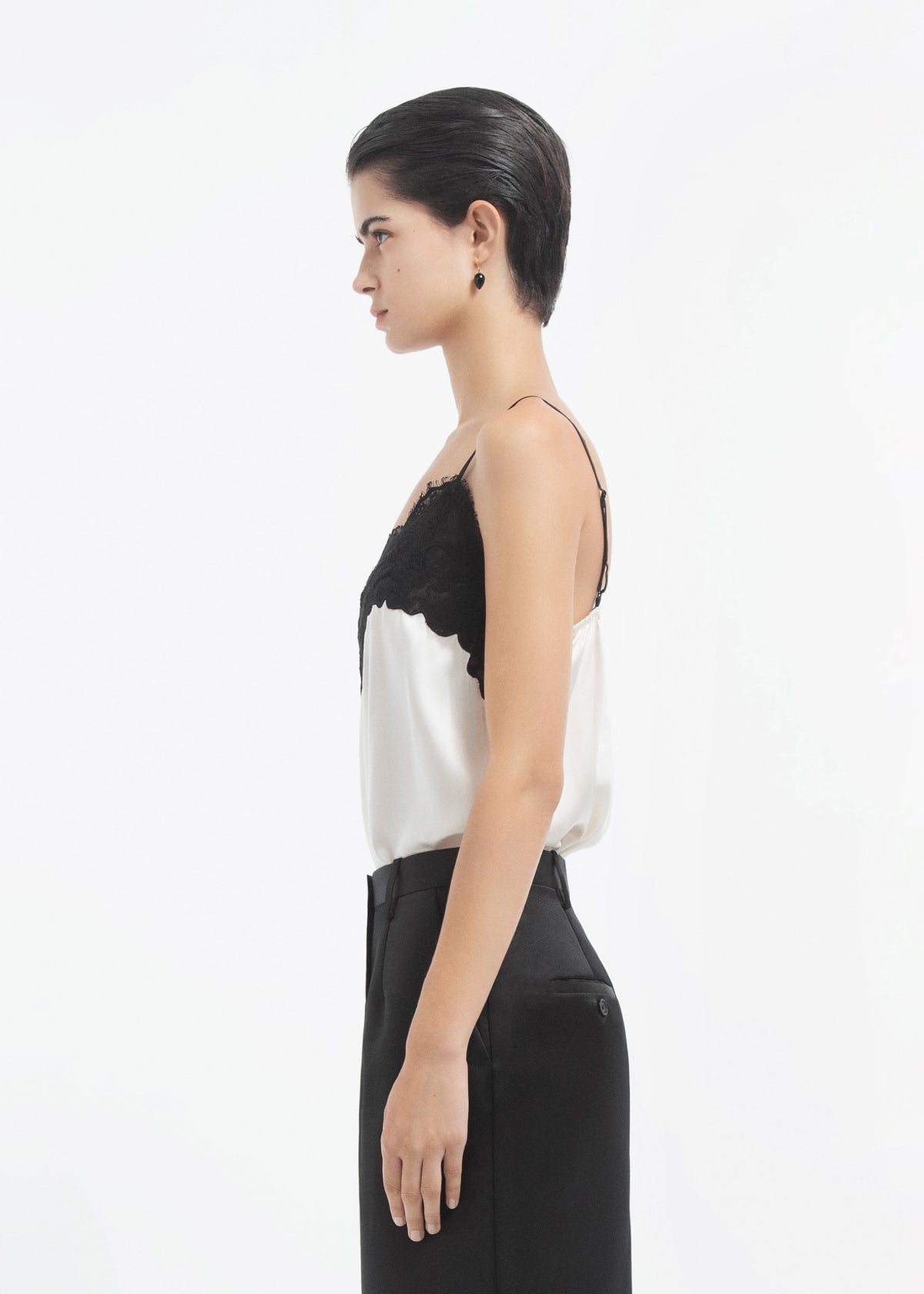 Lace Camisole in Silk - Ivory, image 3 of 5