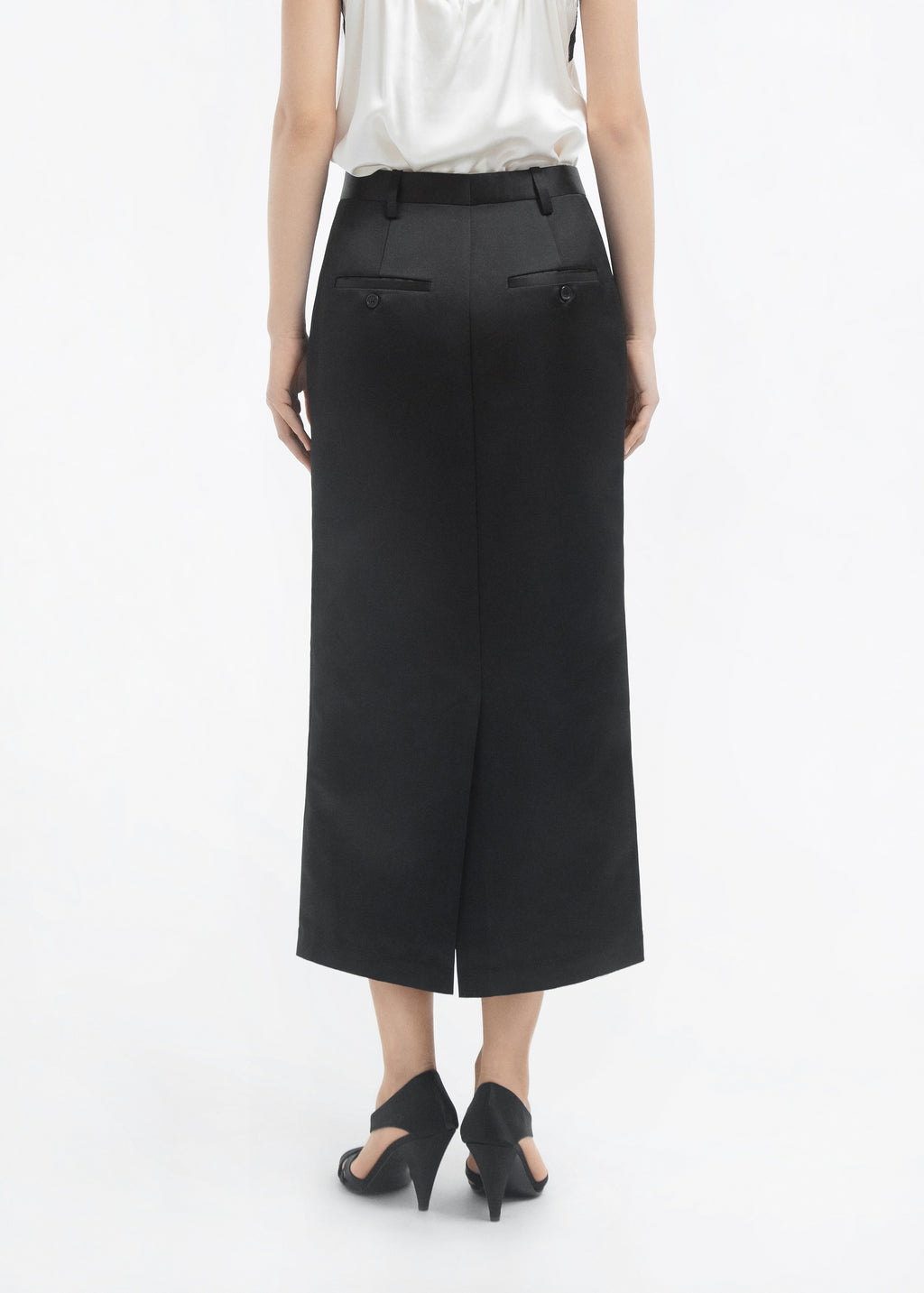 Tailored Pencil Skirt in Duchess Satin - Black - CO