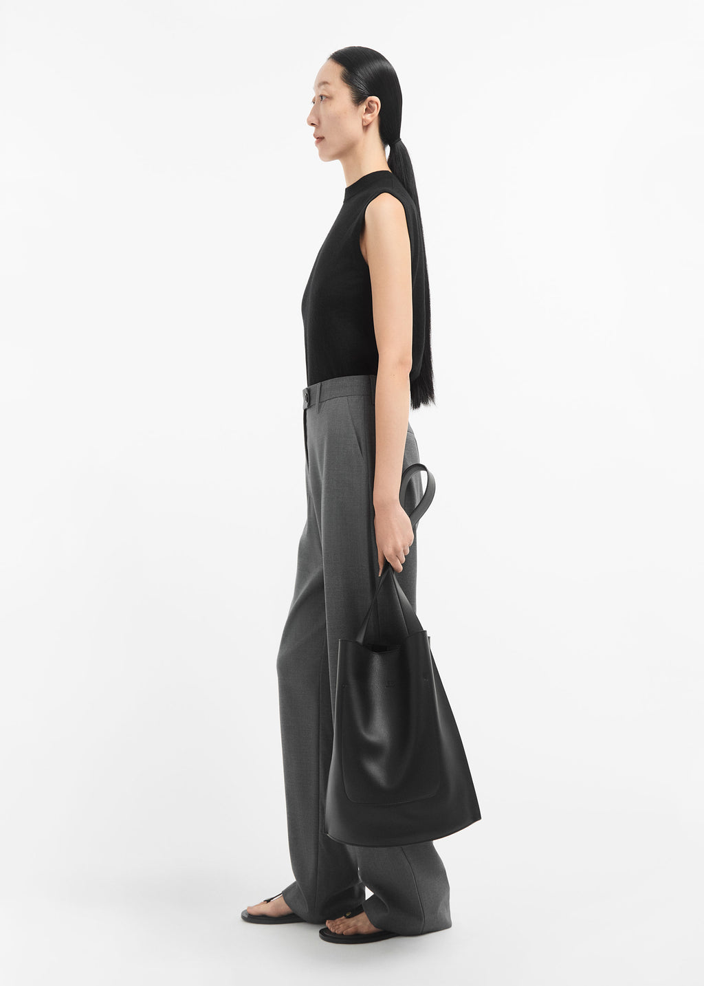 Straight Tailored Pant in Melange Wool - Grey Melange - CO