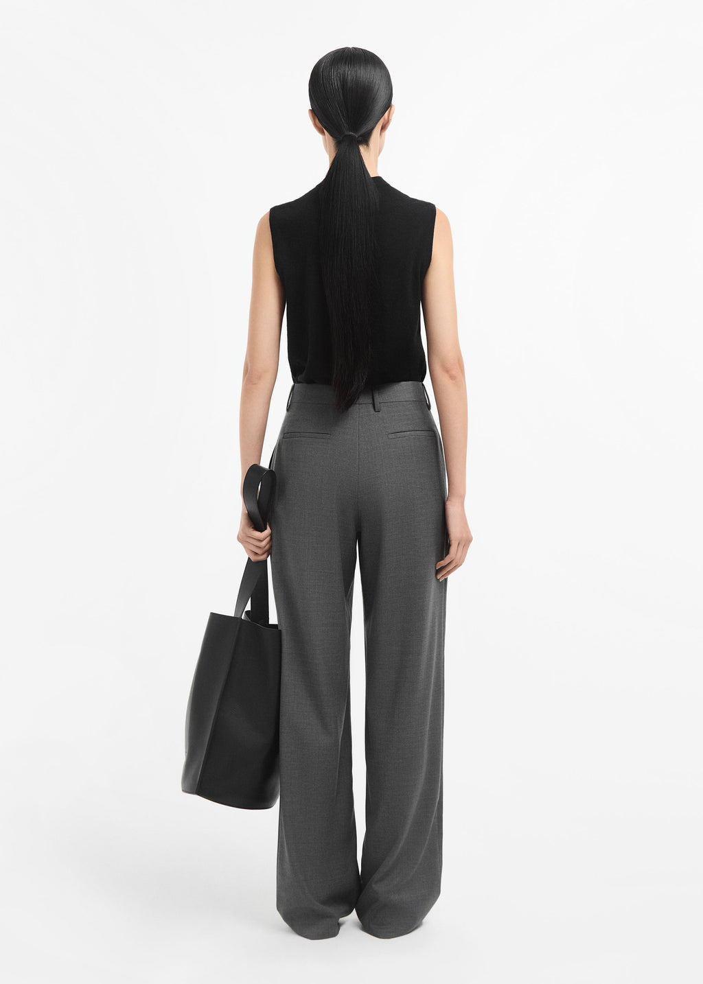 Straight Tailored Pant in Melange Wool - Grey Melange - CO