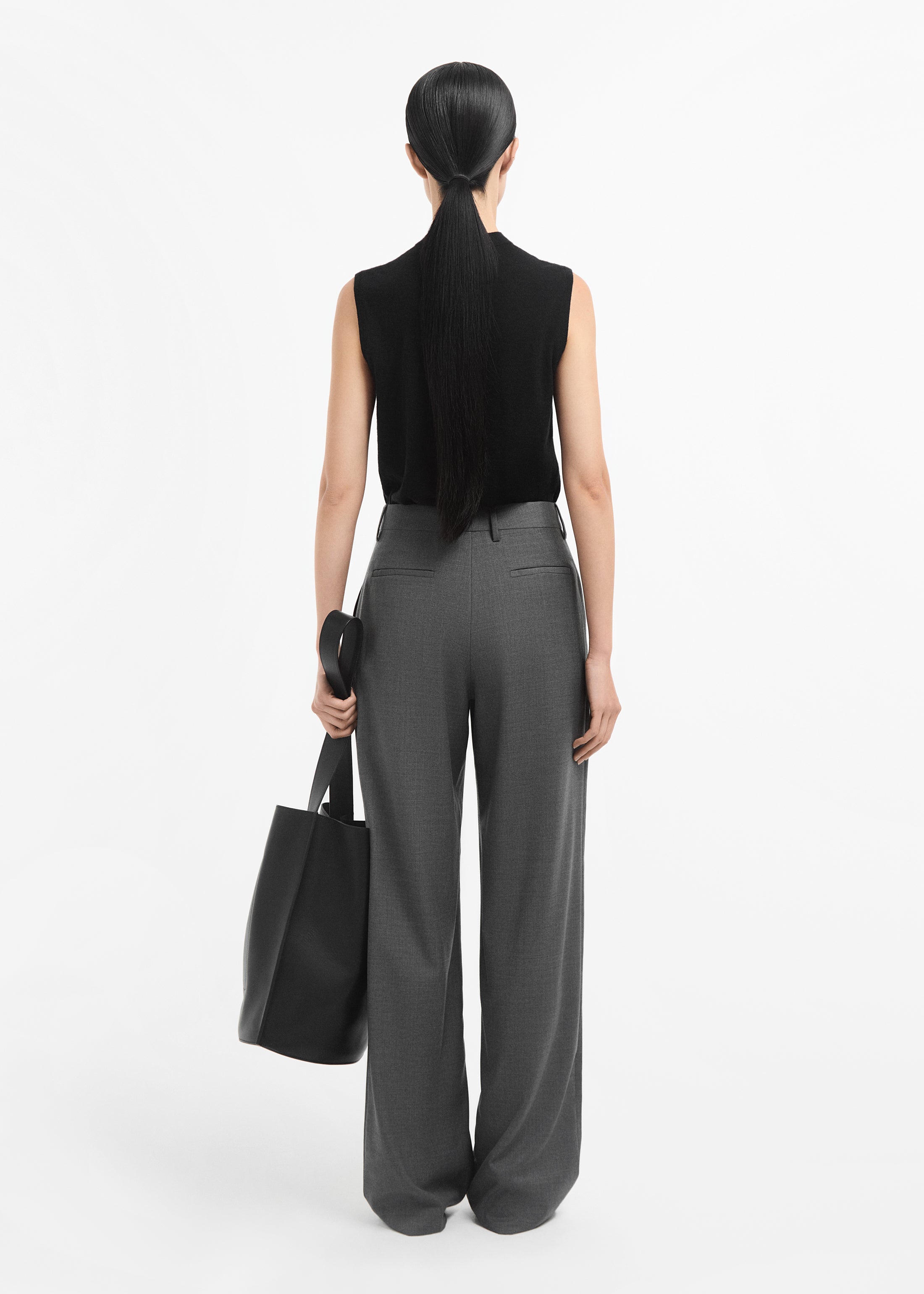 Tailored Straight Pant in Melange Wool - Grey Melange