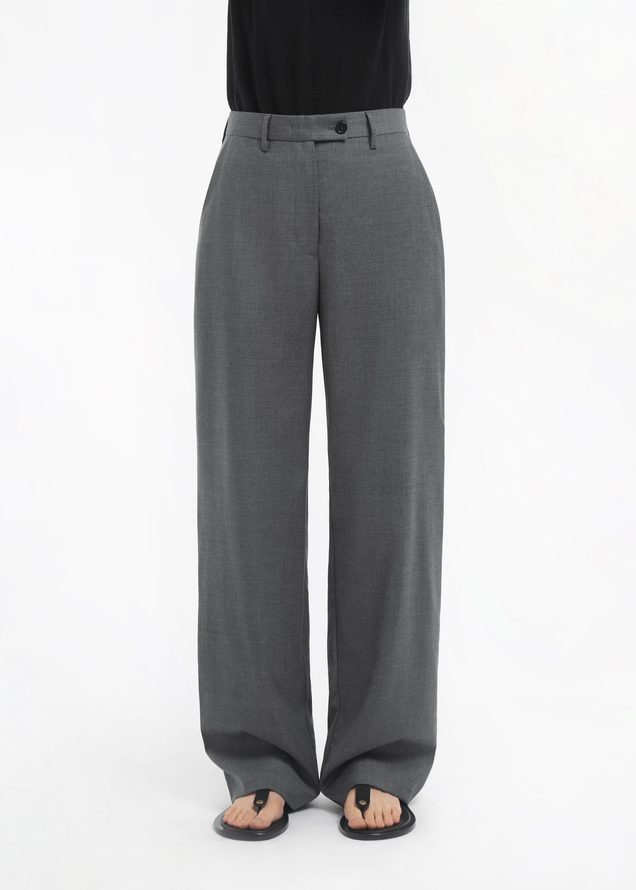 Tailored Straight Pant in Melange Wool - Grey Melange