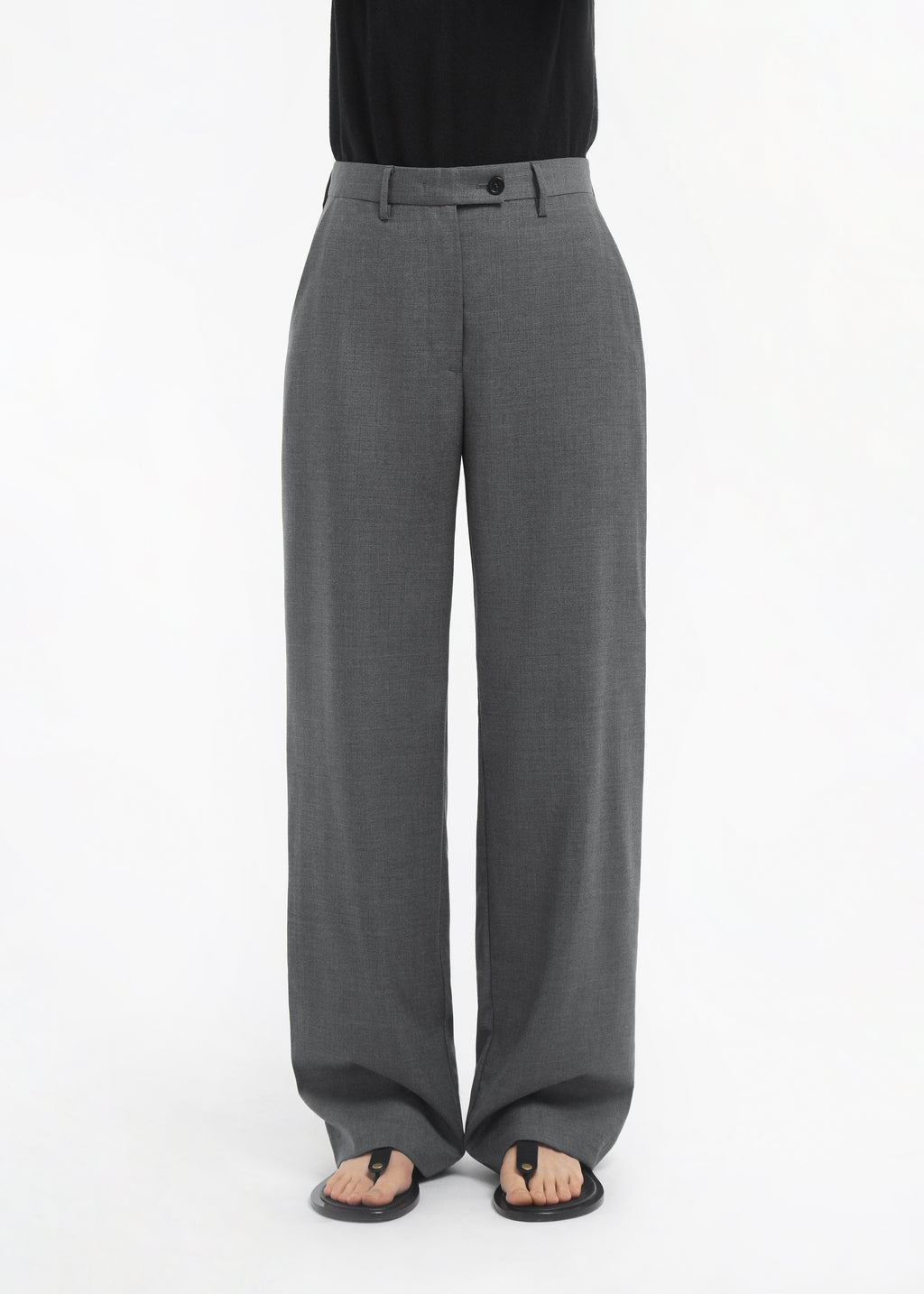 Tailored Straight Pant in Melange Wool - Grey Melange - CO
