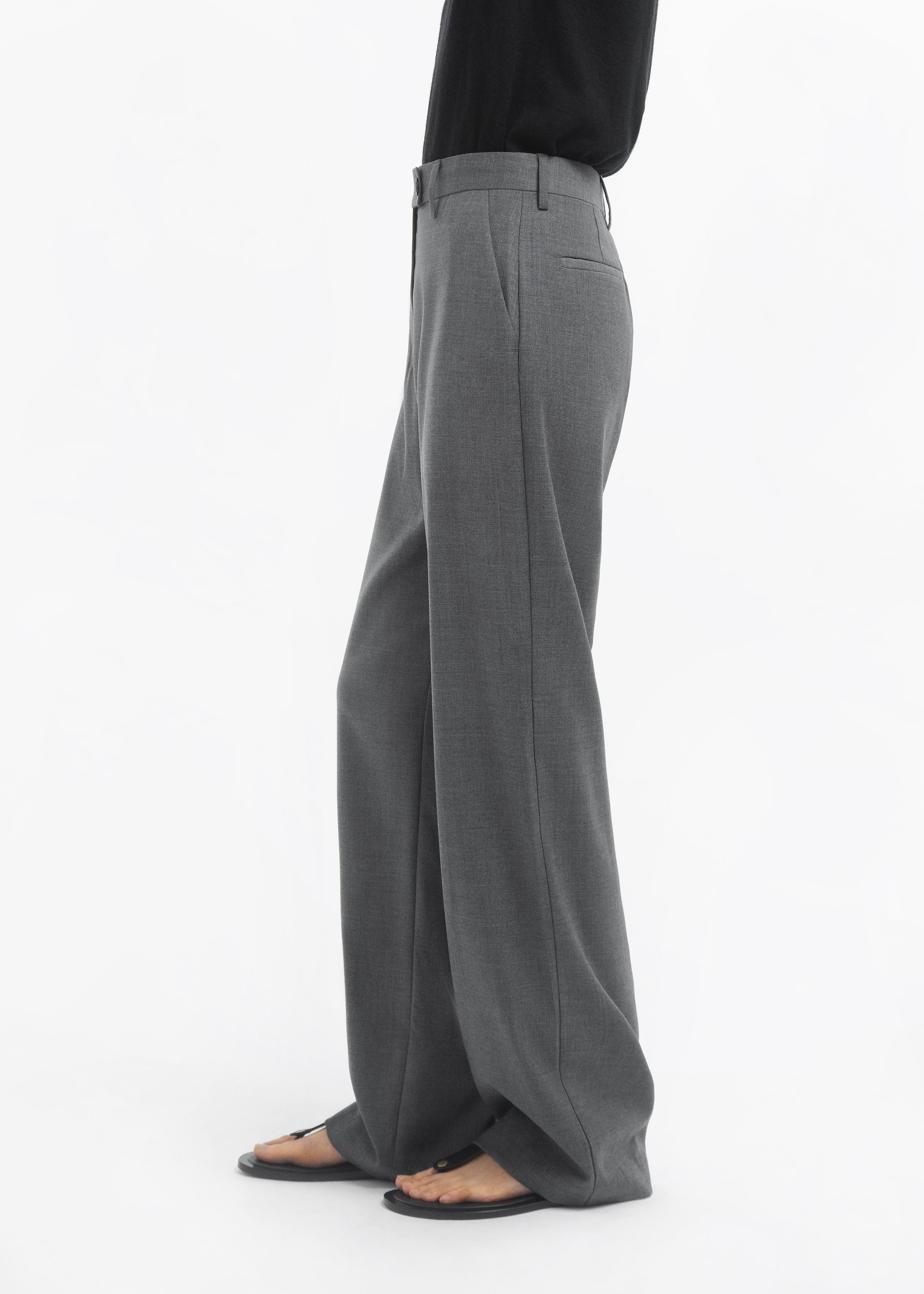 Tailored Straight Pant in Melange Wool - Grey Melange