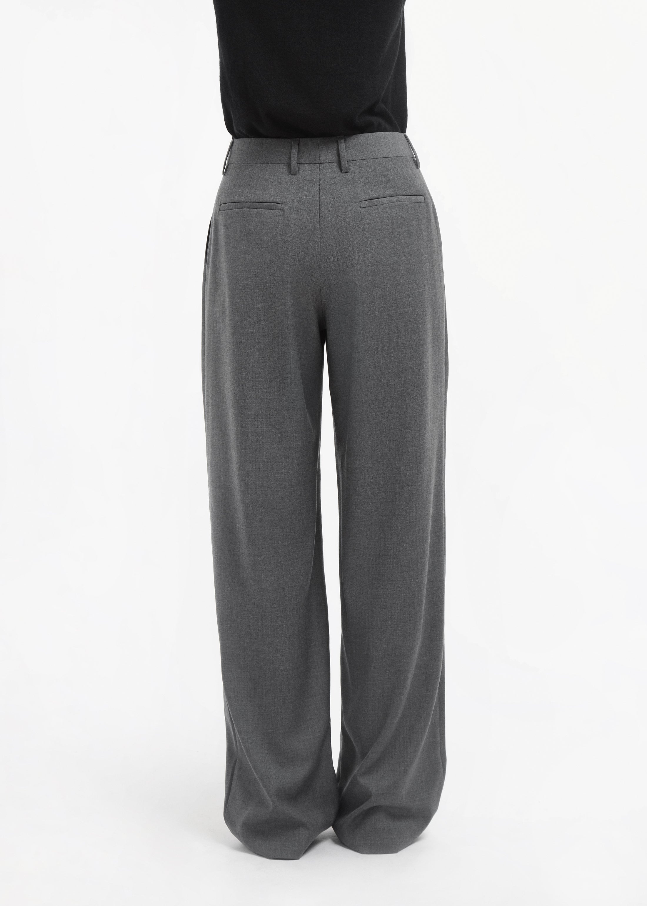 Tailored Straight Pant in Melange Wool - Grey Melange