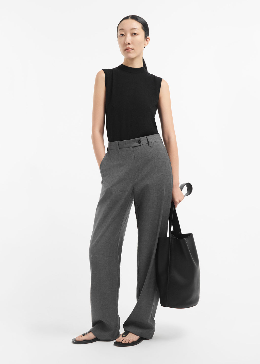 Straight Tailored Pant in Melange Wool - Grey Melange - CO