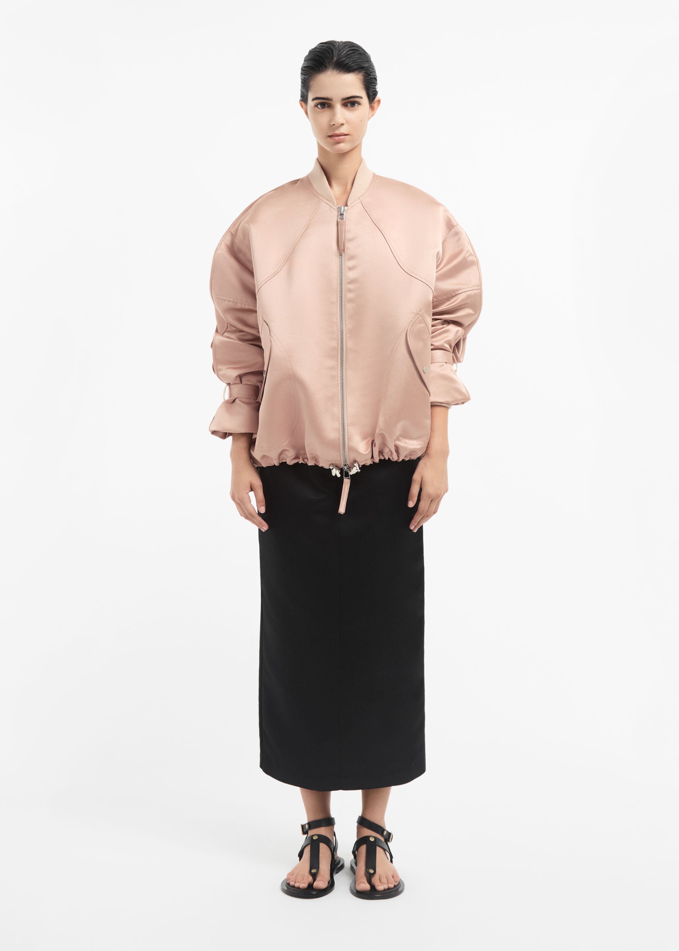 Sports Bomber in Duchess Satin - Champagne