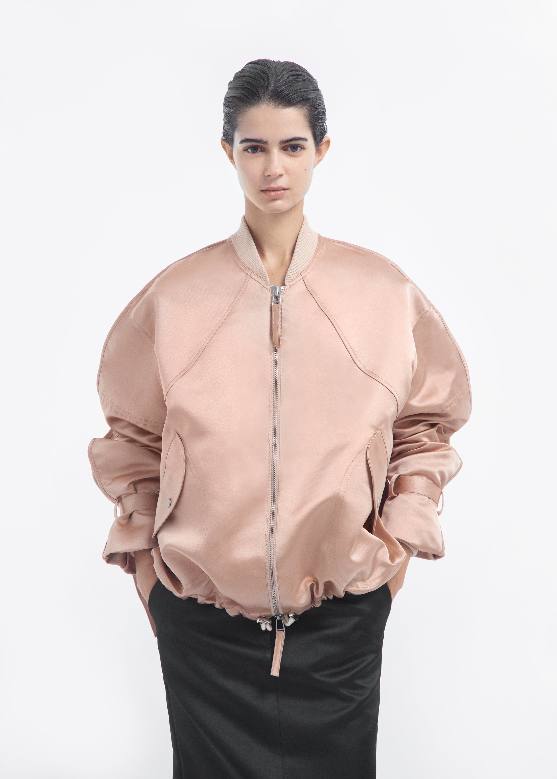 Sports Bomber in Duchess Satin - Champagne