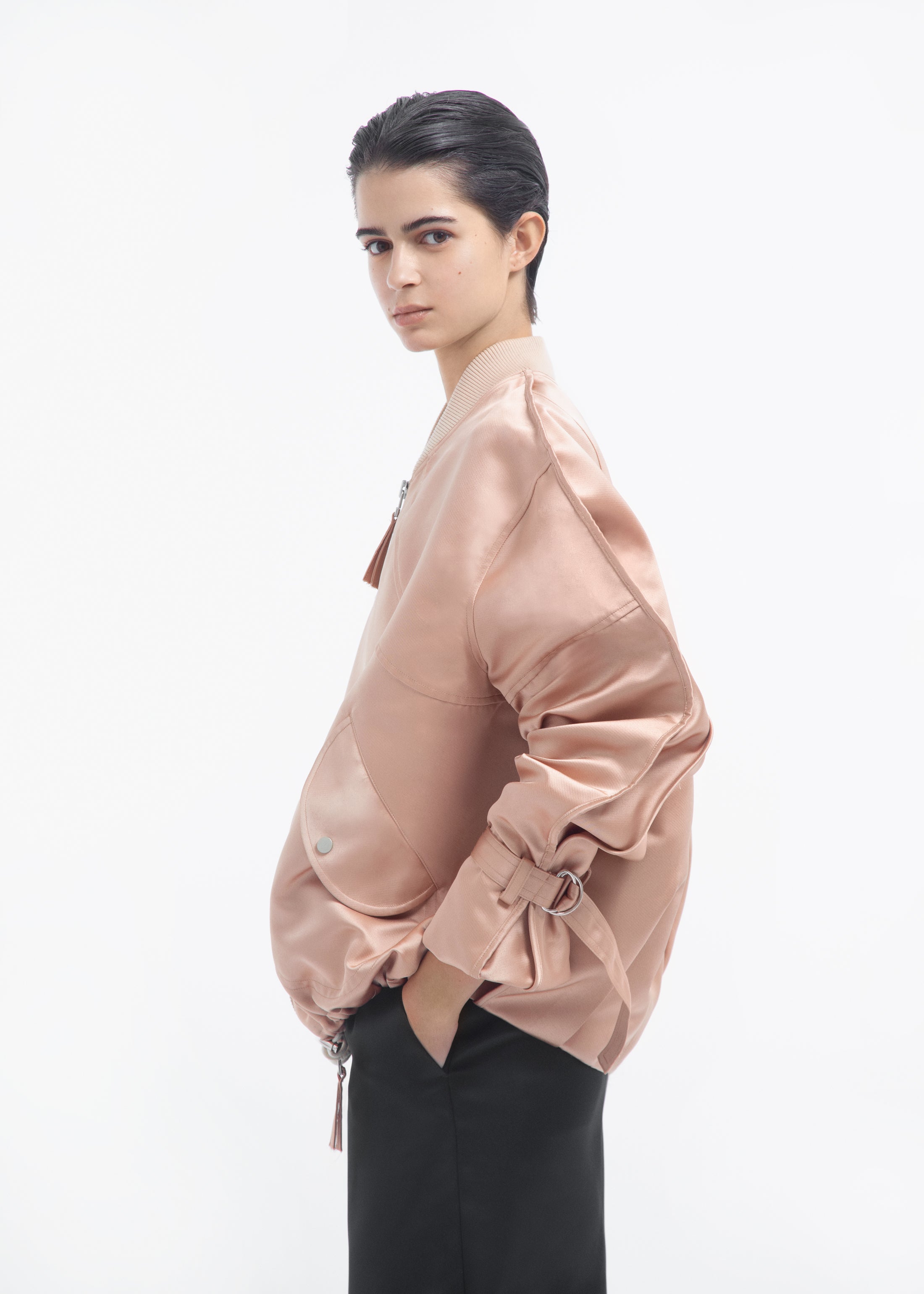 Sports Bomber in Duchess Satin - Champagne