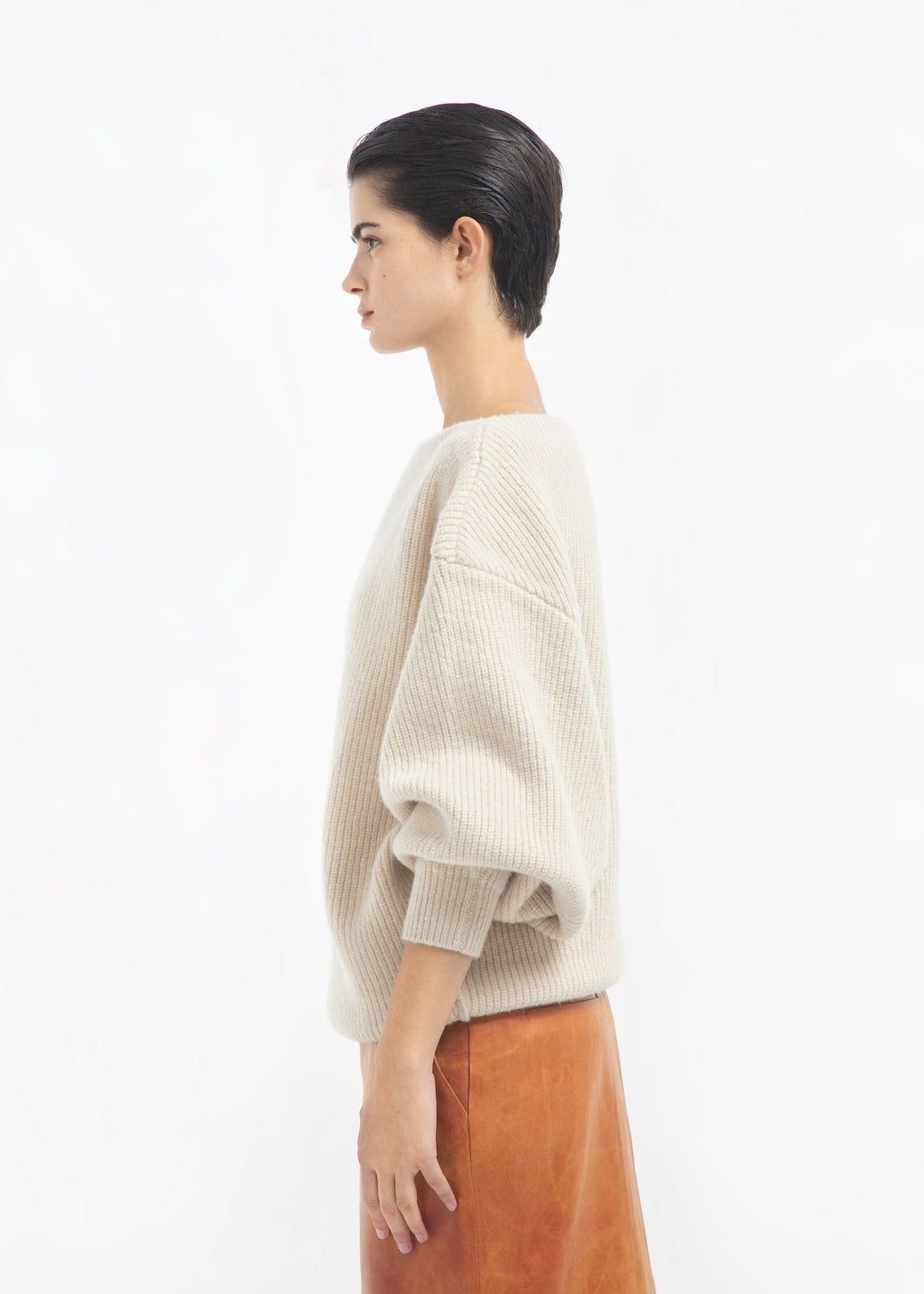 Oversized Boatneck Sweater in Wool Cashmere - Ivory - CO