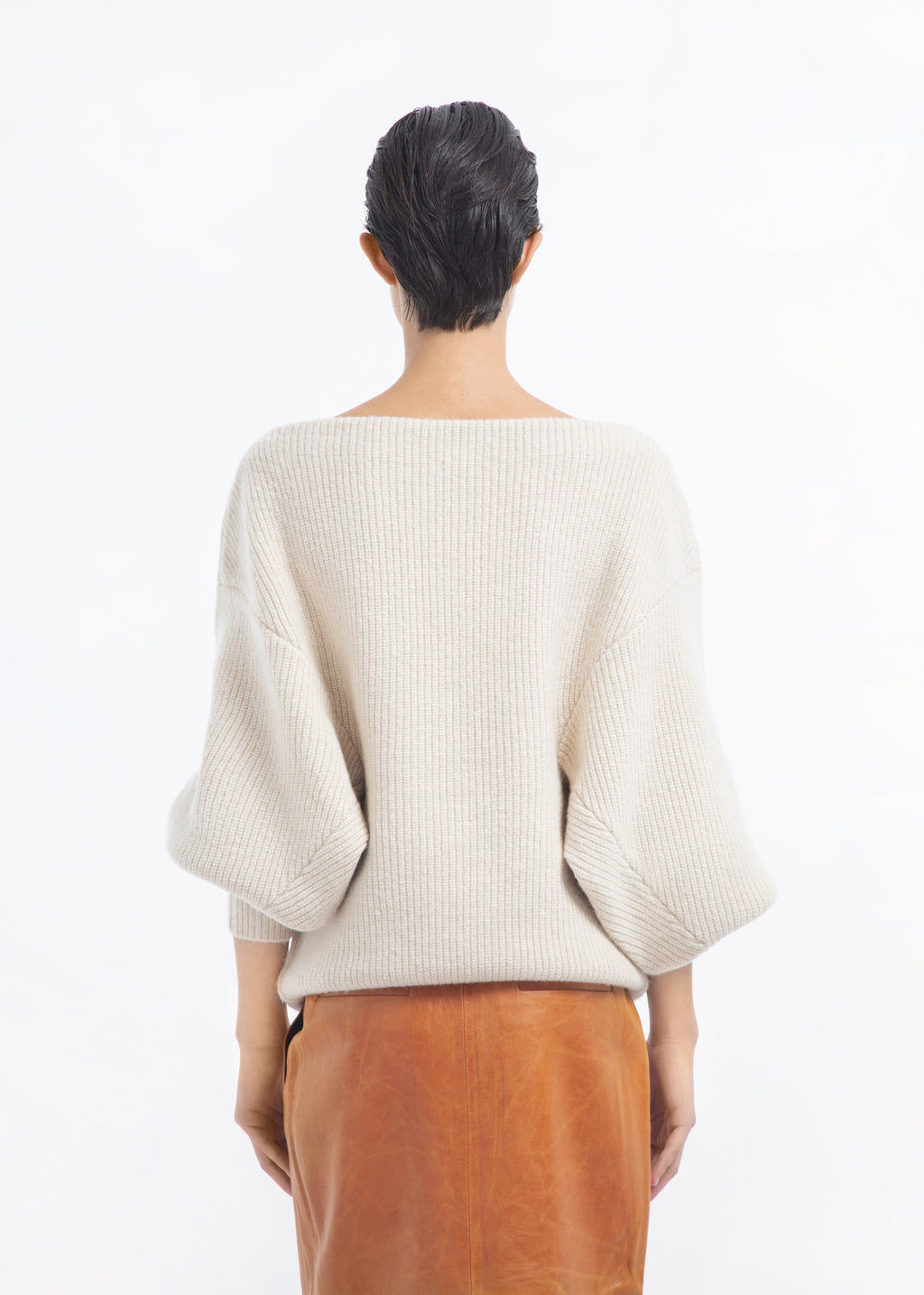 Oversized Boatneck Sweater in Wool Cashmere - Ivory - CO