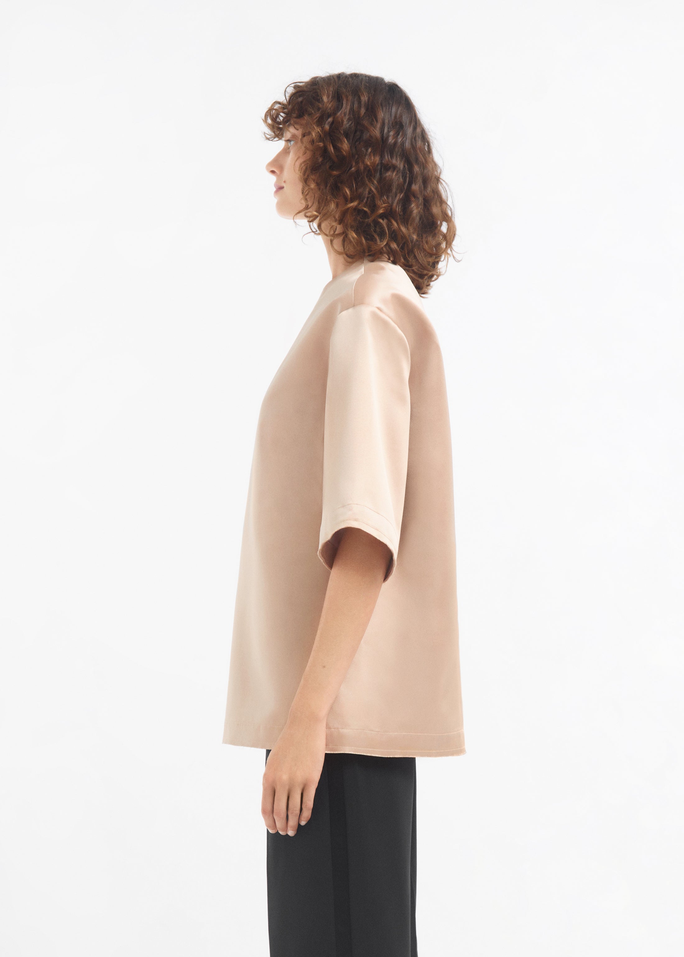 Oversized Shirt in Duchess Satin  - Champagne