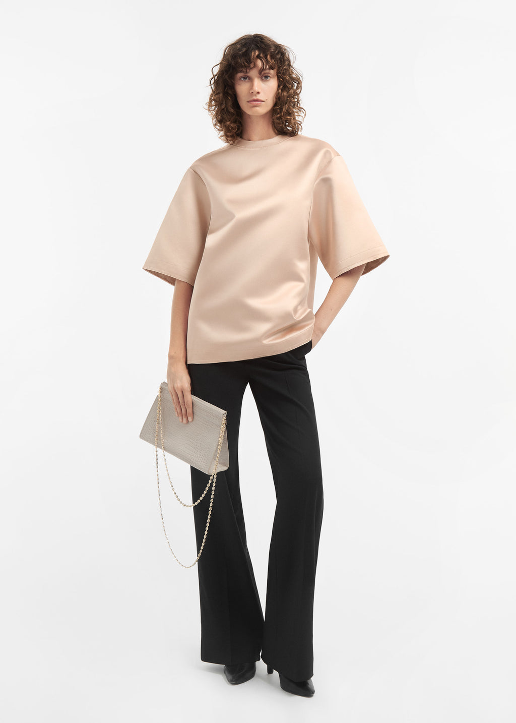 Oversized Shirt in Duchess Satin  - Champagne - CO