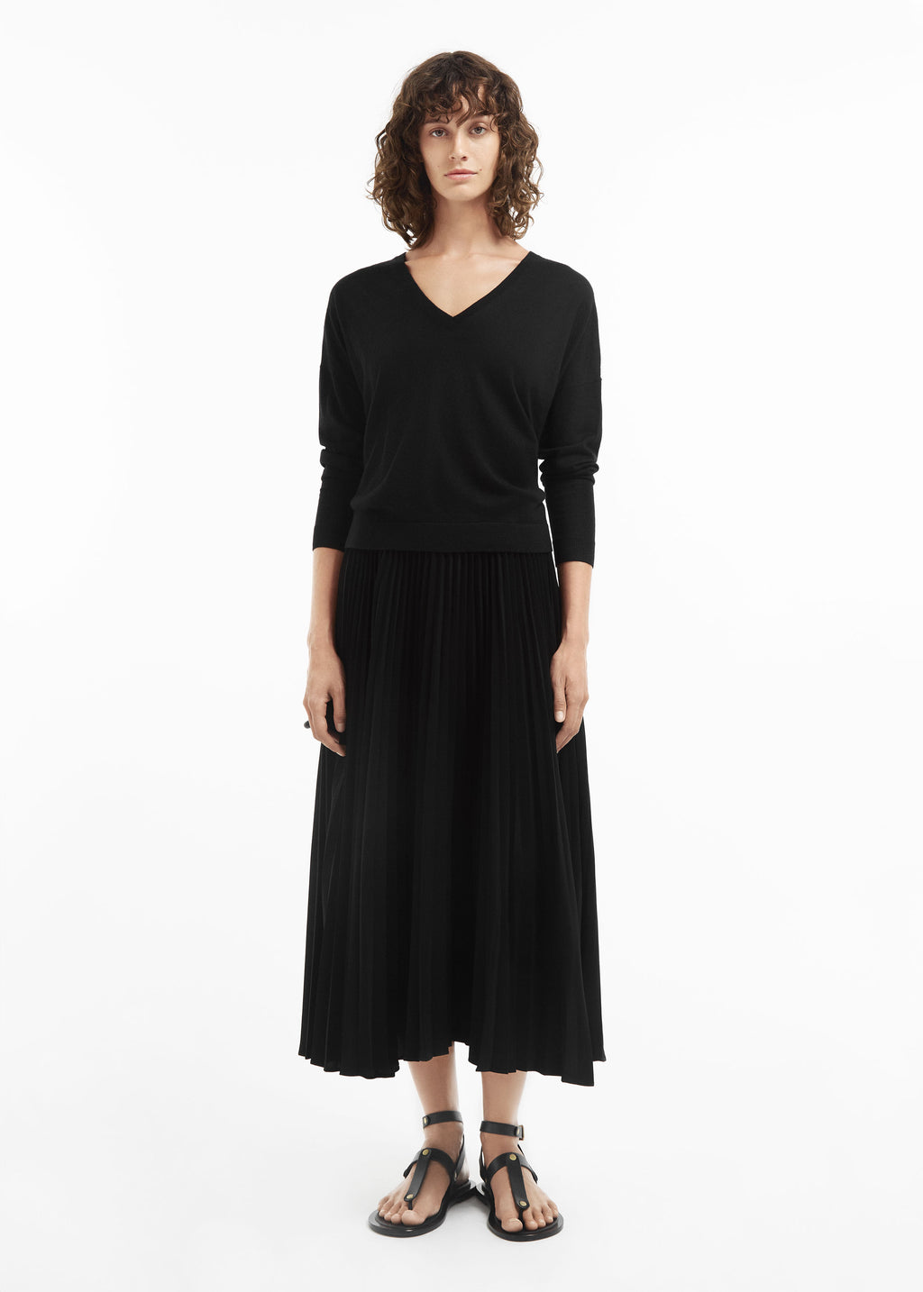 Pleated Elastic Waist Skirt in Stretch Crepe - Black - CO